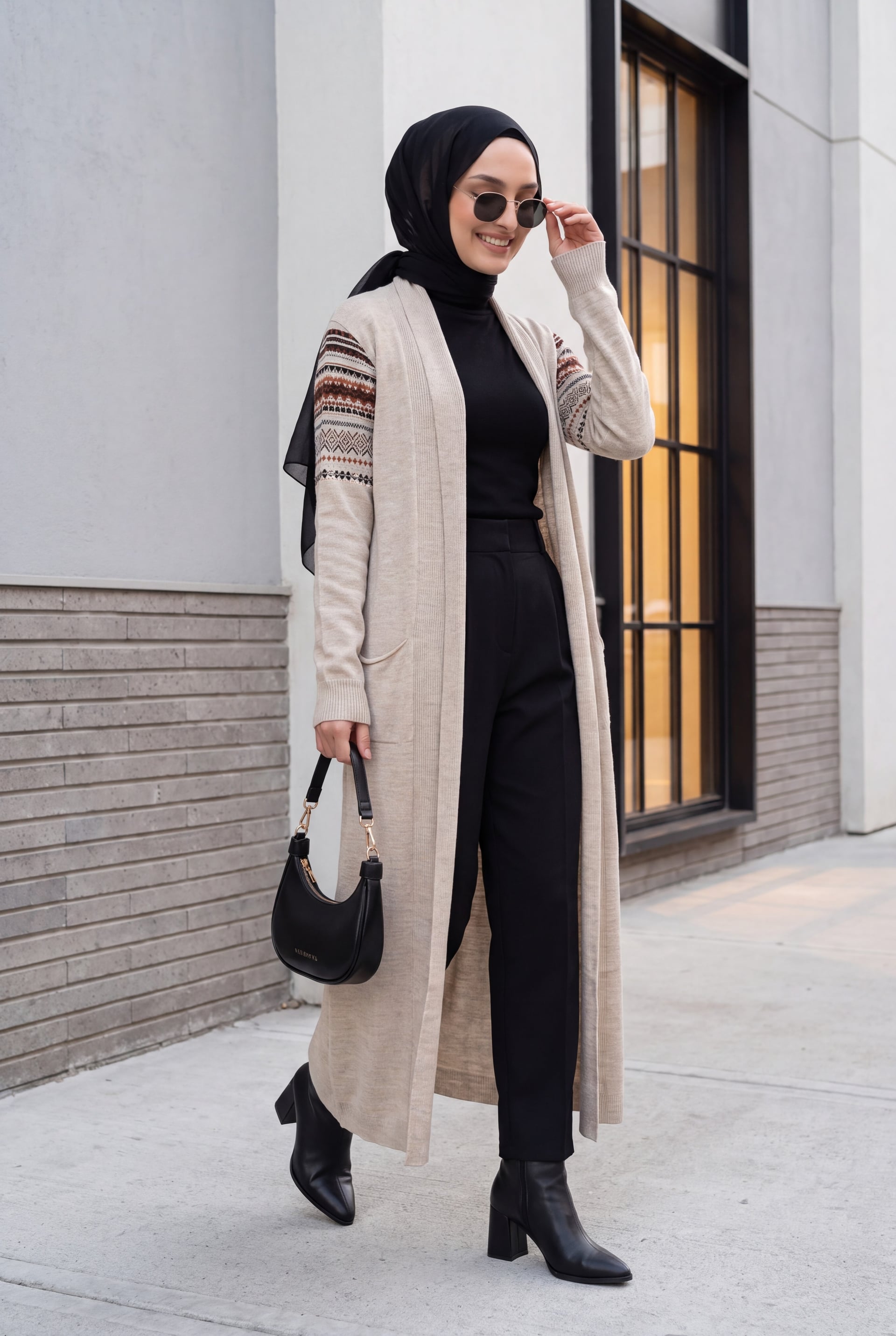 Long Knitted Cardigan with Belt - Stone - Bigdart - by Peralane - photo 4