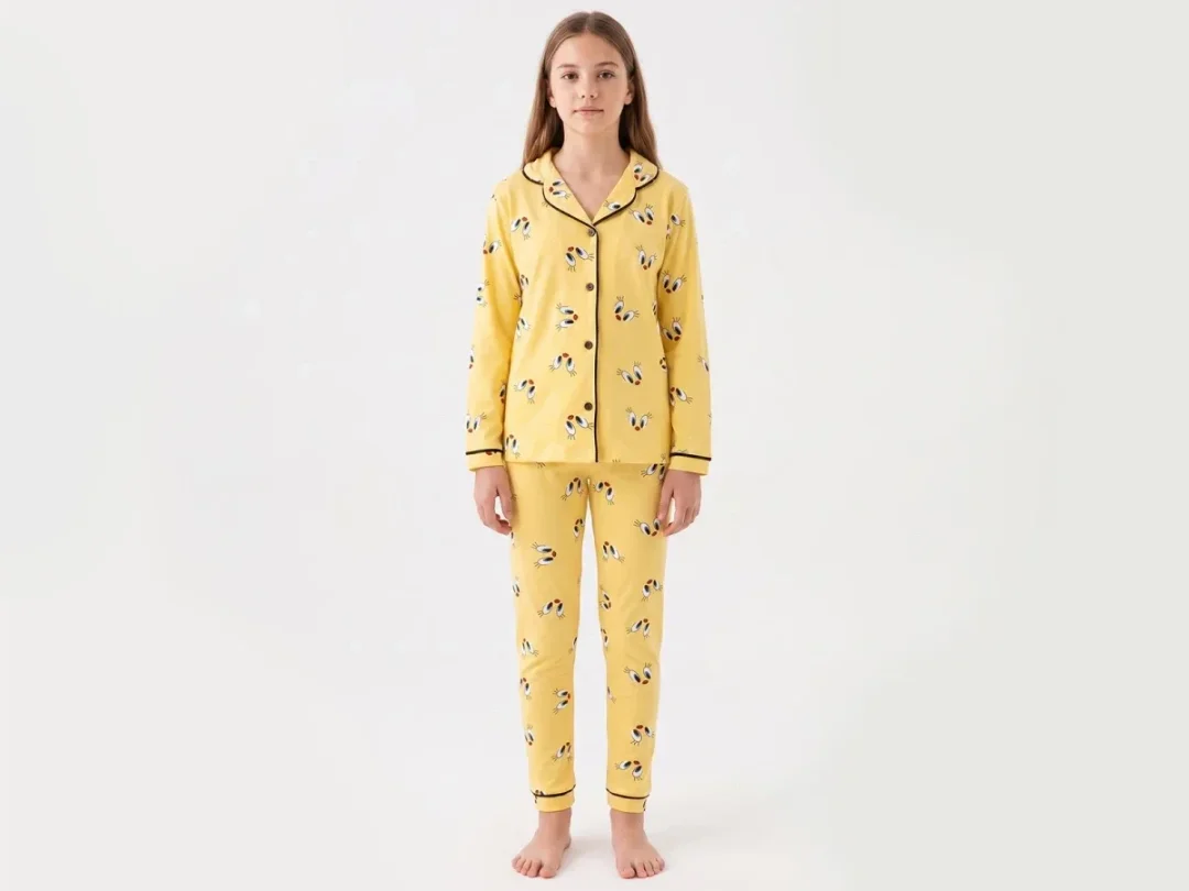 Tweety Print Collared Girls' Pyjama Set - Dolas - by Peralane
