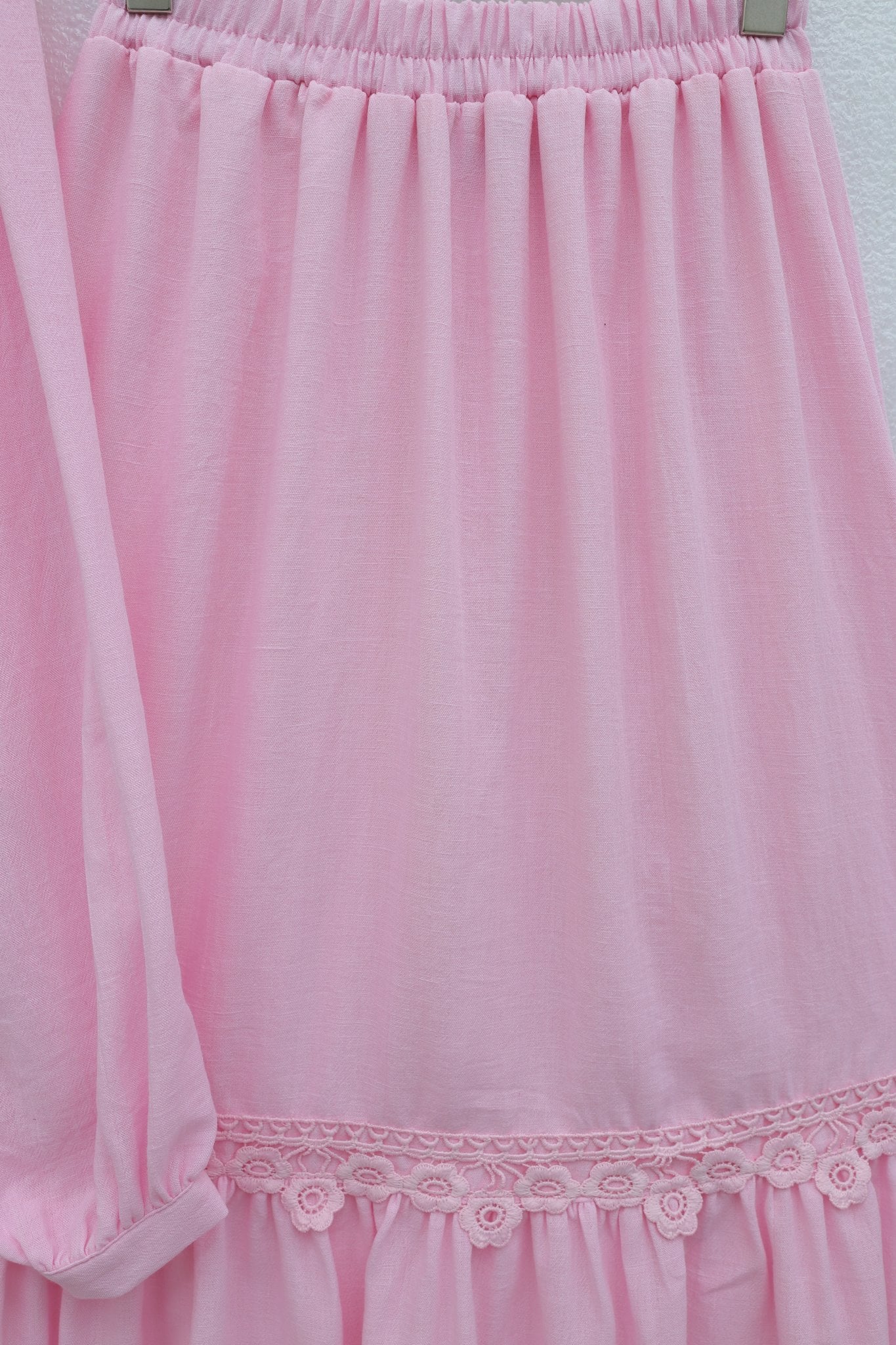 Tie-Front Lace Detail Lined Skirt Linen Look Set - Pink - Podyumplus - by Peralane - photo 5