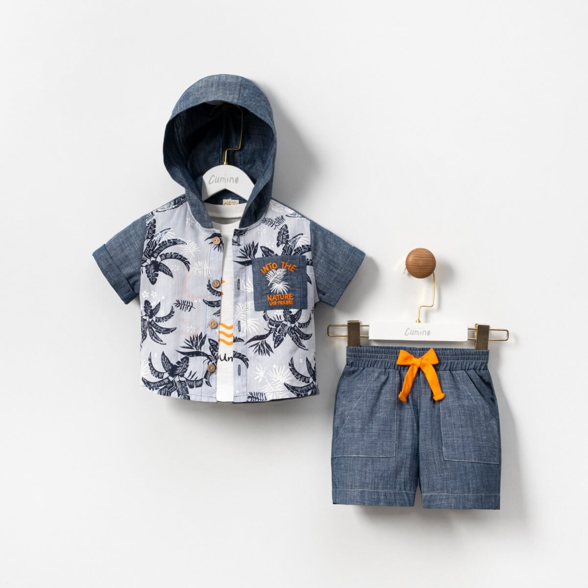 Boys' 4-Piece Short-Sleeve Shirt and Shorts Set with Palm Print - Blue - Cumino - by Peralane