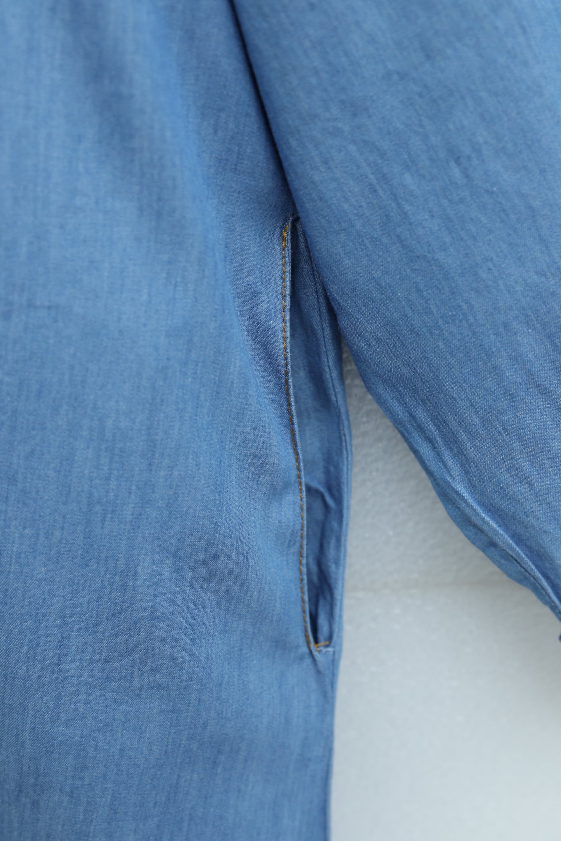 Buttoned Collar Pocket Long-Sleeve Denim Dress with Striped Cuffs - Light Blue - Podyumplus - by Peralane - photo 5