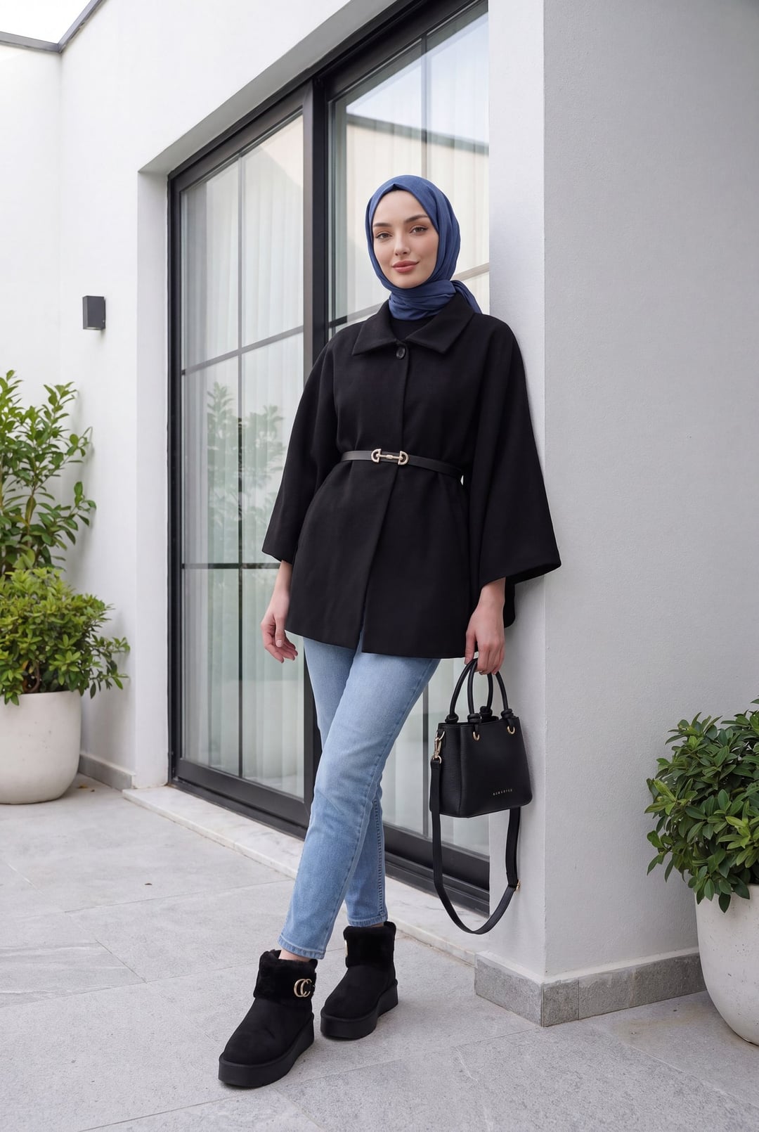 Women's Belted Cape Pancho Jacket - Black - Bigdart - by Peralane - photo 2