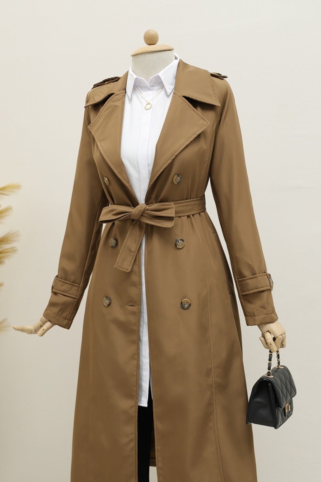 Lined Belted Trench Coat in Tan - Podyumplus - by Peralane - photo 5