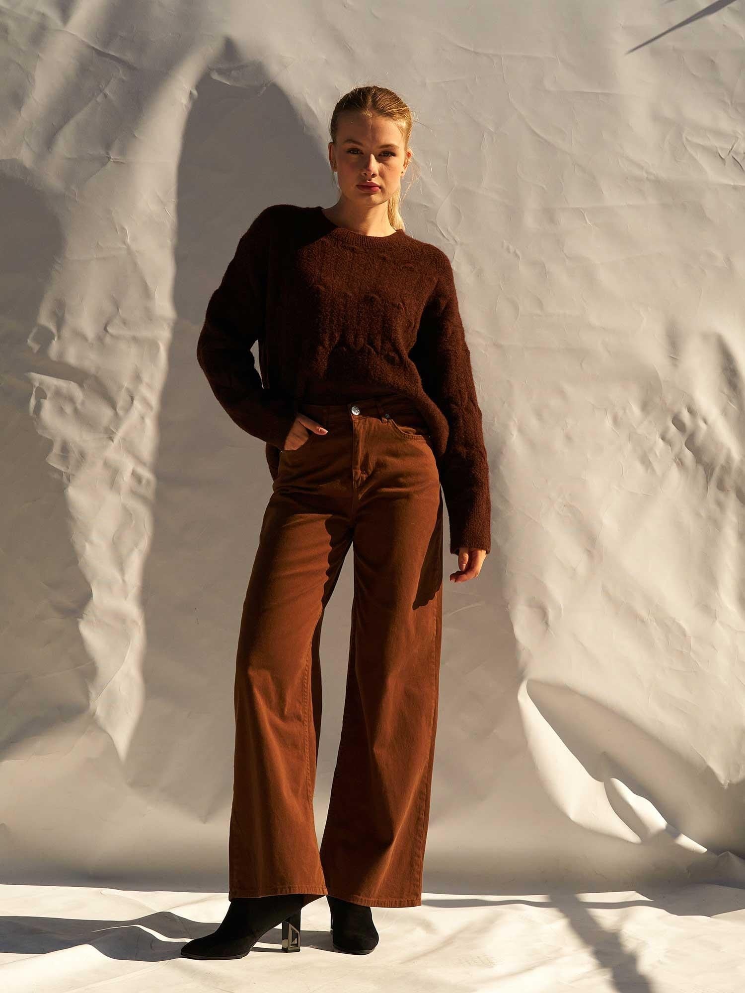 Women's 5-Pocket Corduroy Palazzo Trousers - Lefon - by Peralane