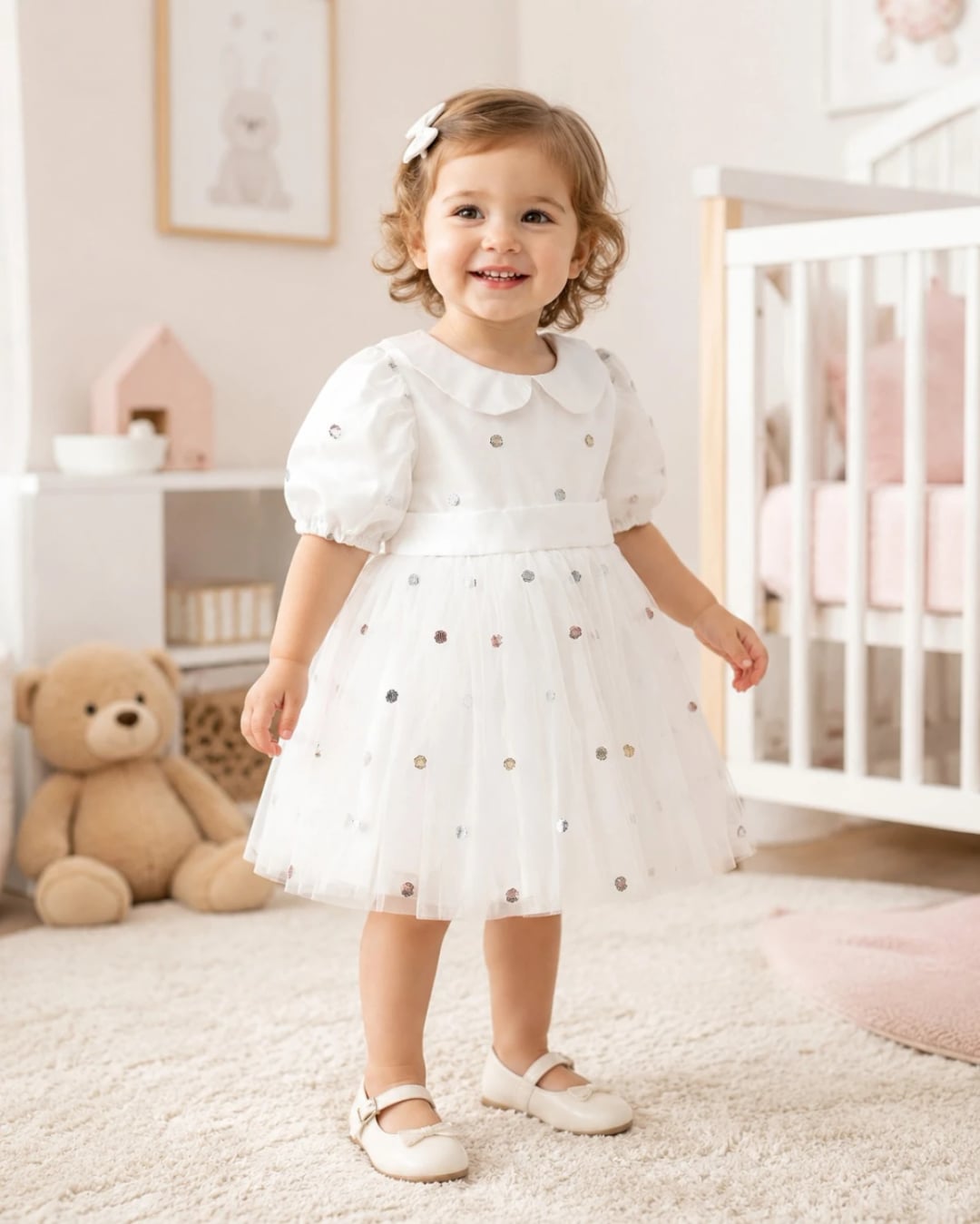 Girl's Dress with Sequins - White - Has Bereket - by Peralane