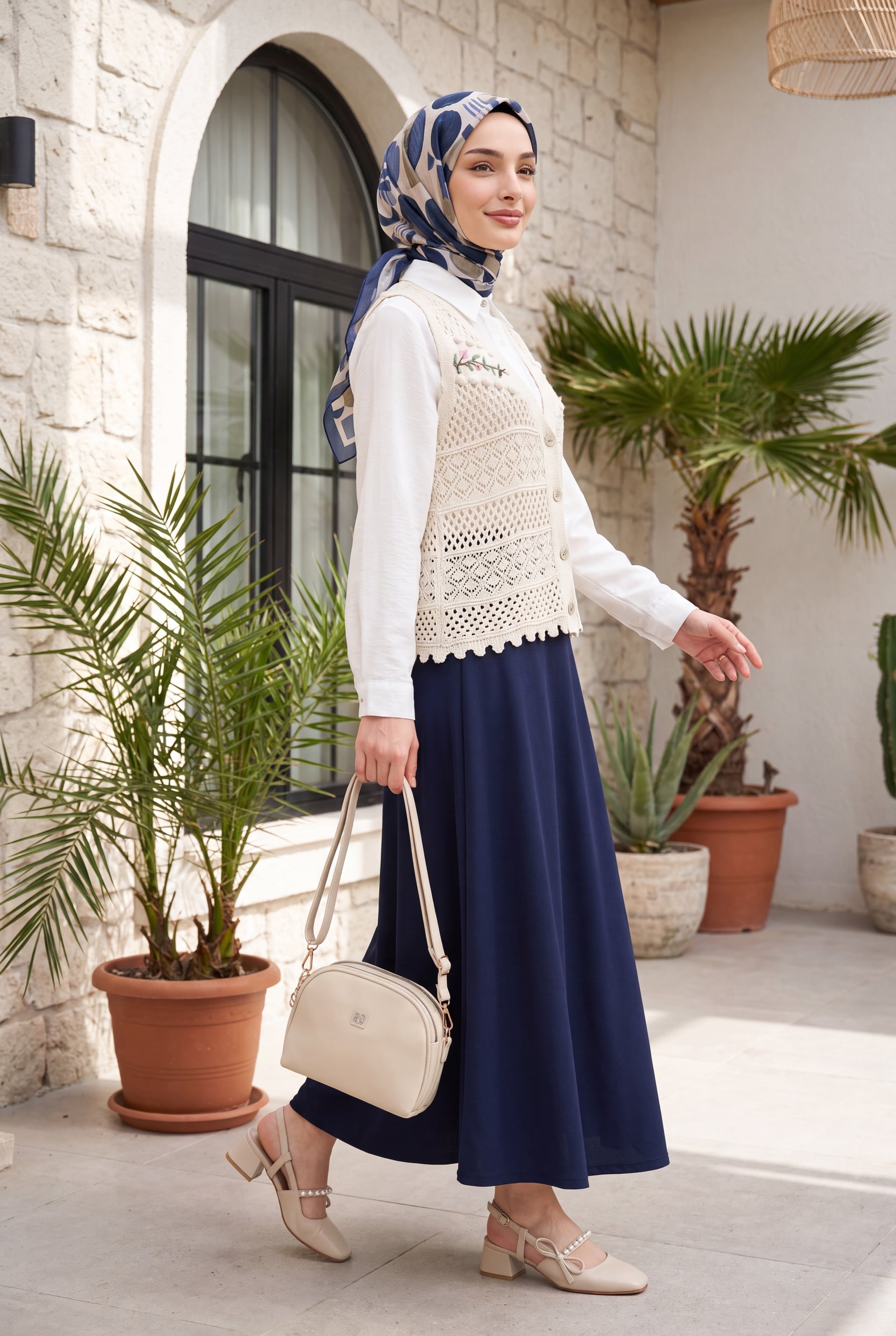 Cream Leaf Embroidery Openwork Pom-Pom Knitted Vest - Podyumplus - by Peralane - photo 6