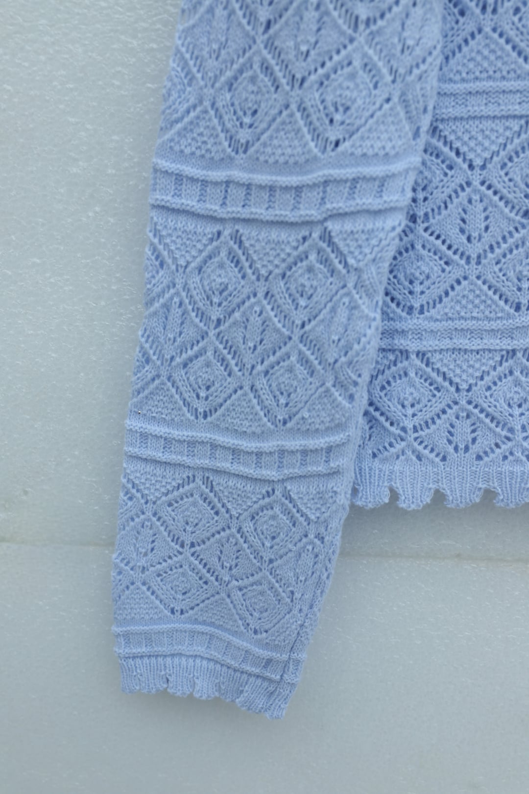 Buttoned Patterned Open-Knit Cardigan - Baby Blue - Podyumplus - by Peralane - photo 6