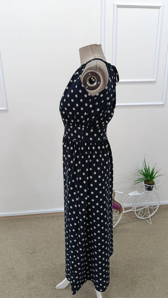 Women's Halter Neck Polka Dot Long Crepe Dress - Janes - by Peralane - photo 7