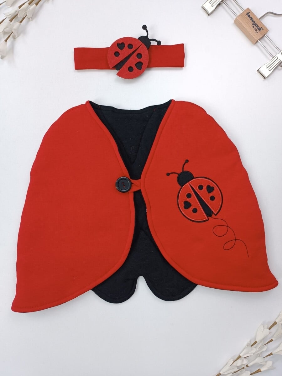 Girls' Cape and Headband Costume Set with Ladybug Applique - Red - Tomuycuk - by Peralane