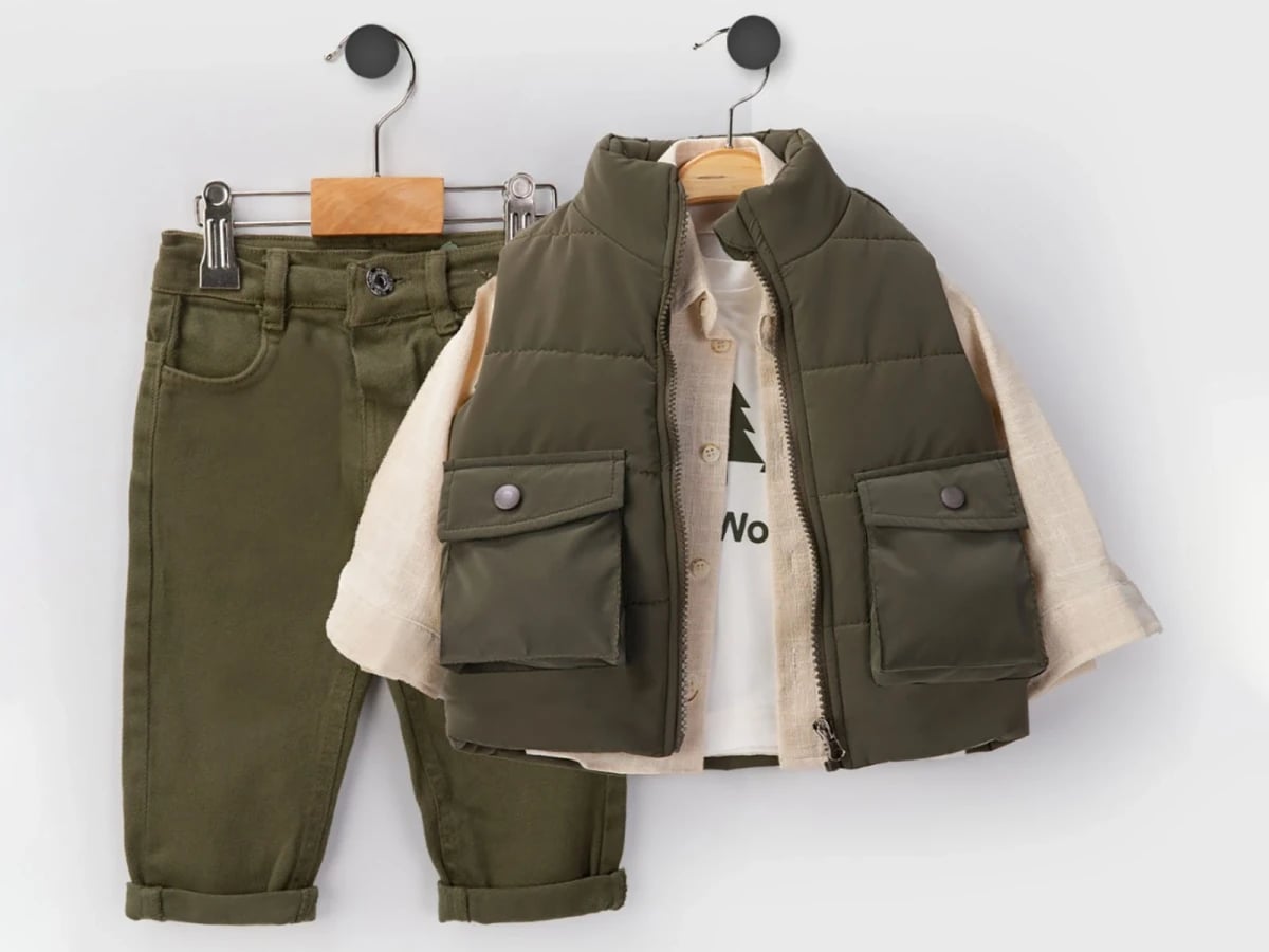 Boys' Four-Piece Set with Zip Puffer Vest and T-Shirt - Beyaz Bebek - by Peralane