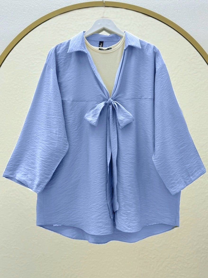 Front-Tie Summer Kimono - Blue - Podyumplus - by Peralane - photo 2