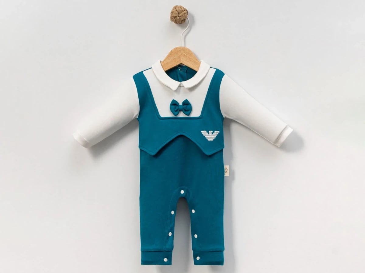 Bow Tie Baby Romper in Petrol Blue - Pack of 4 - Cayzen - by Peralane