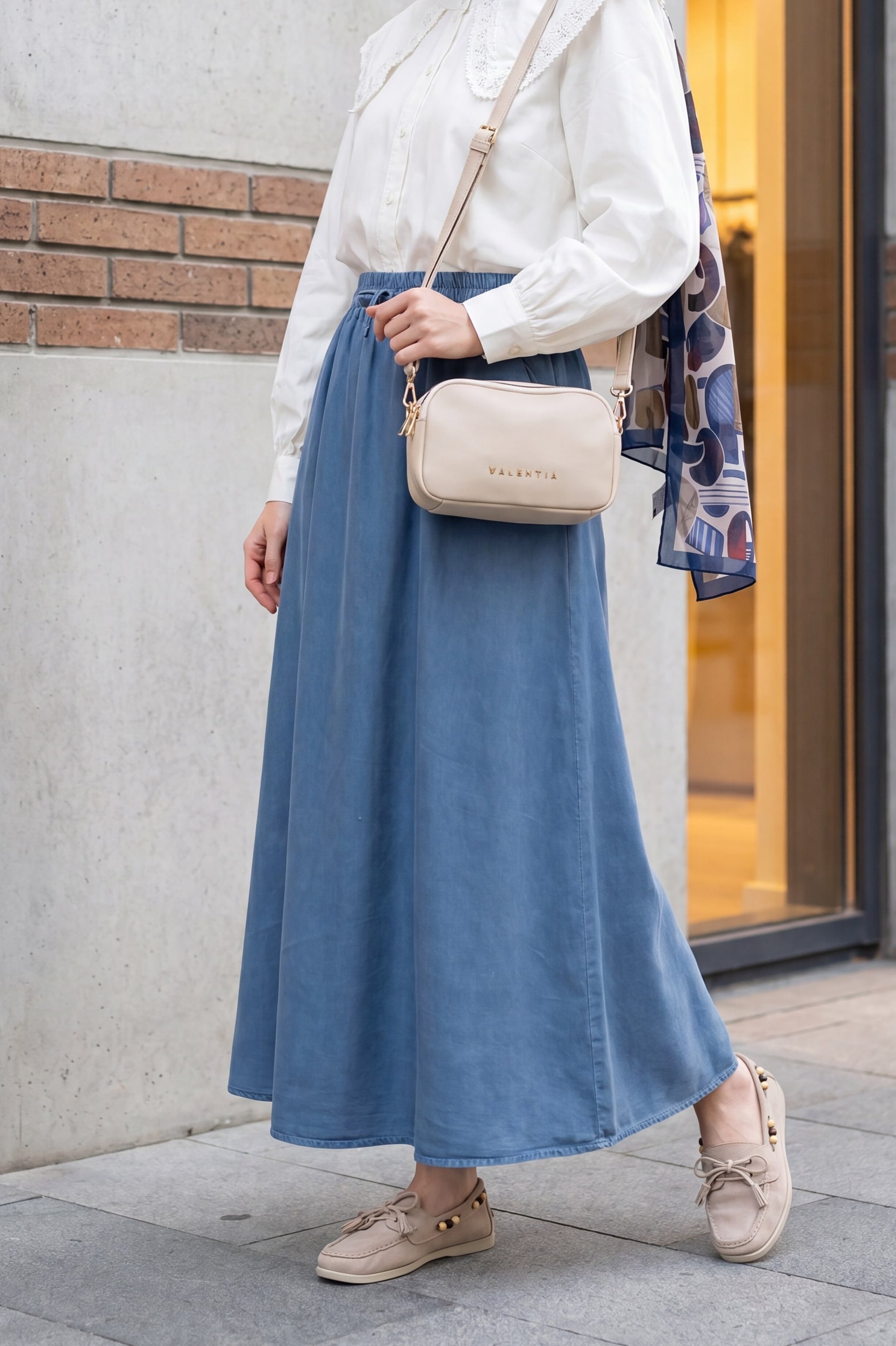 Elastic Waist Drawstring Pocket Tencel Skirt - Petrol - Podyumplus - by Peralane - photo 2