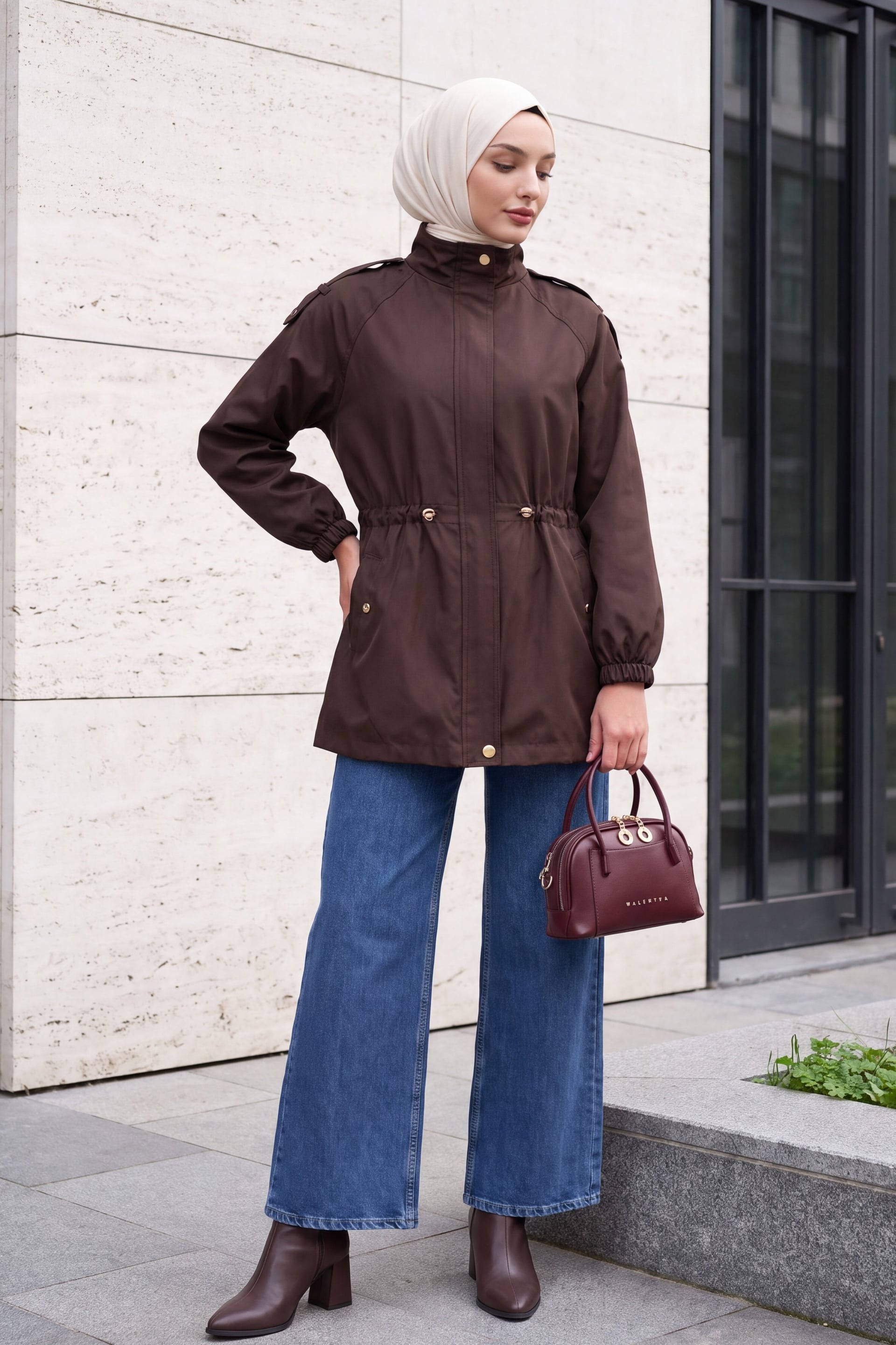 Women's Brown Drawstring Waist Jacket 10322 - Bigdart - by Peralane - photo 5