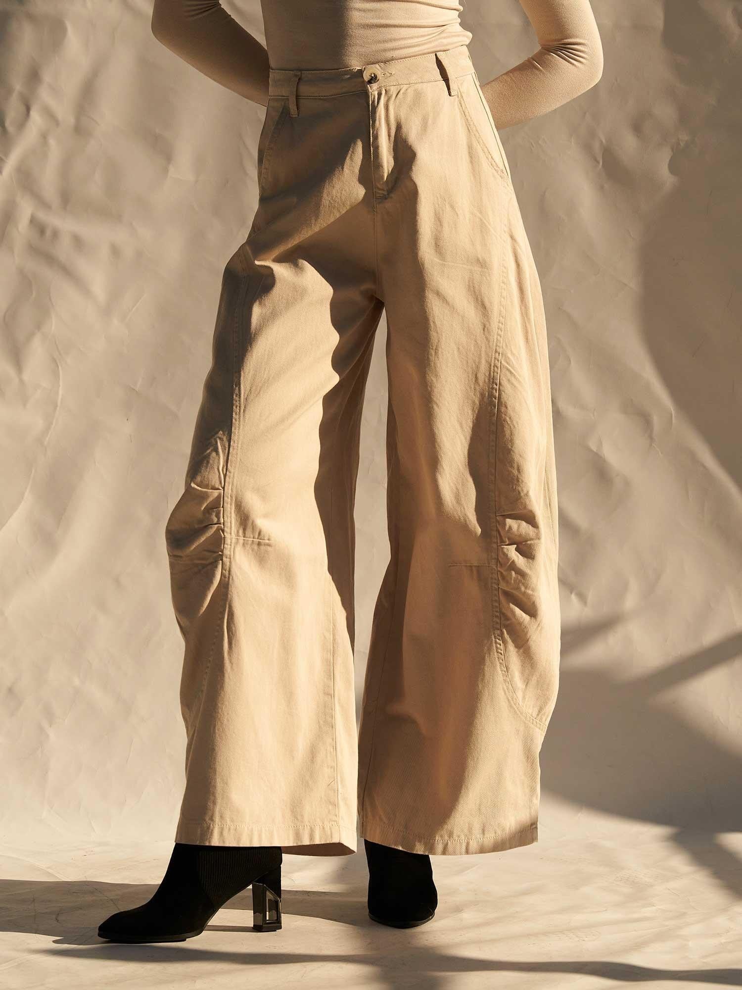 Barrel Cut Gabardine Trousers with Cargo Pockets - Beige - Lefon - by Peralane - photo 5