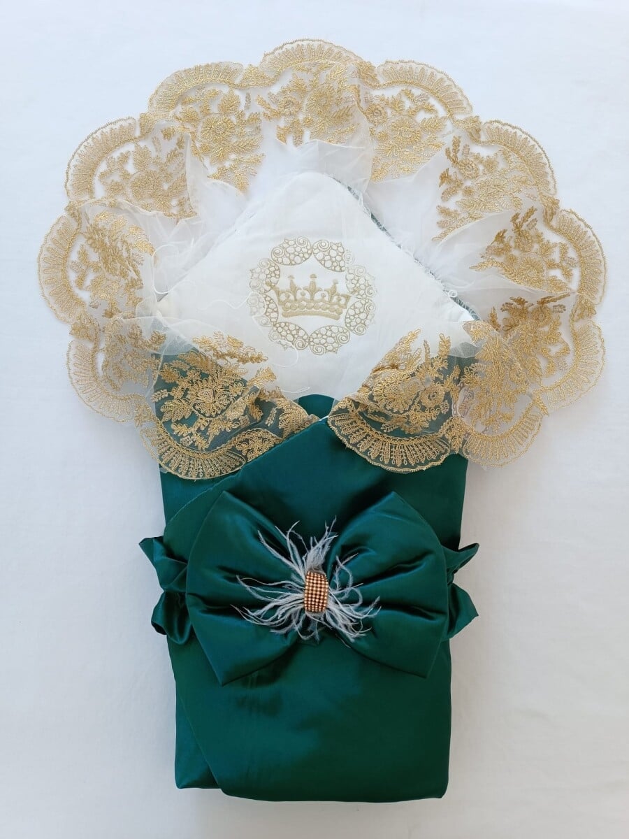 Unisex Baby Swaddle Blanket 0-18M Emerald Green with Bow - Tomuycuk - by Peralane