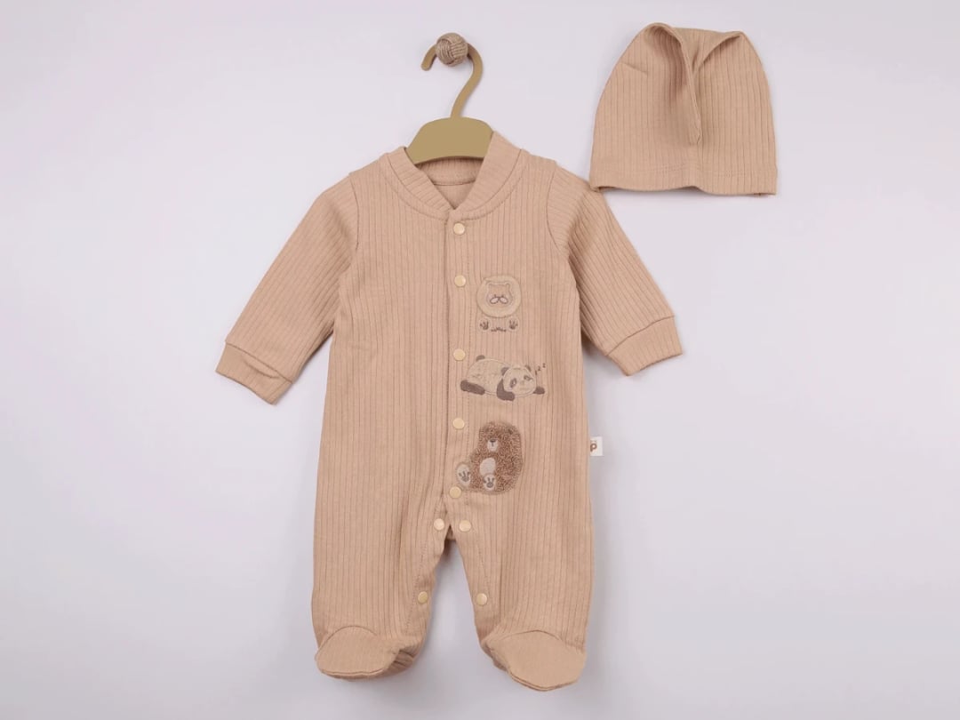 Animal Embroidered Footie and Hat Set for Baby Boys - Pookie - by Peralane