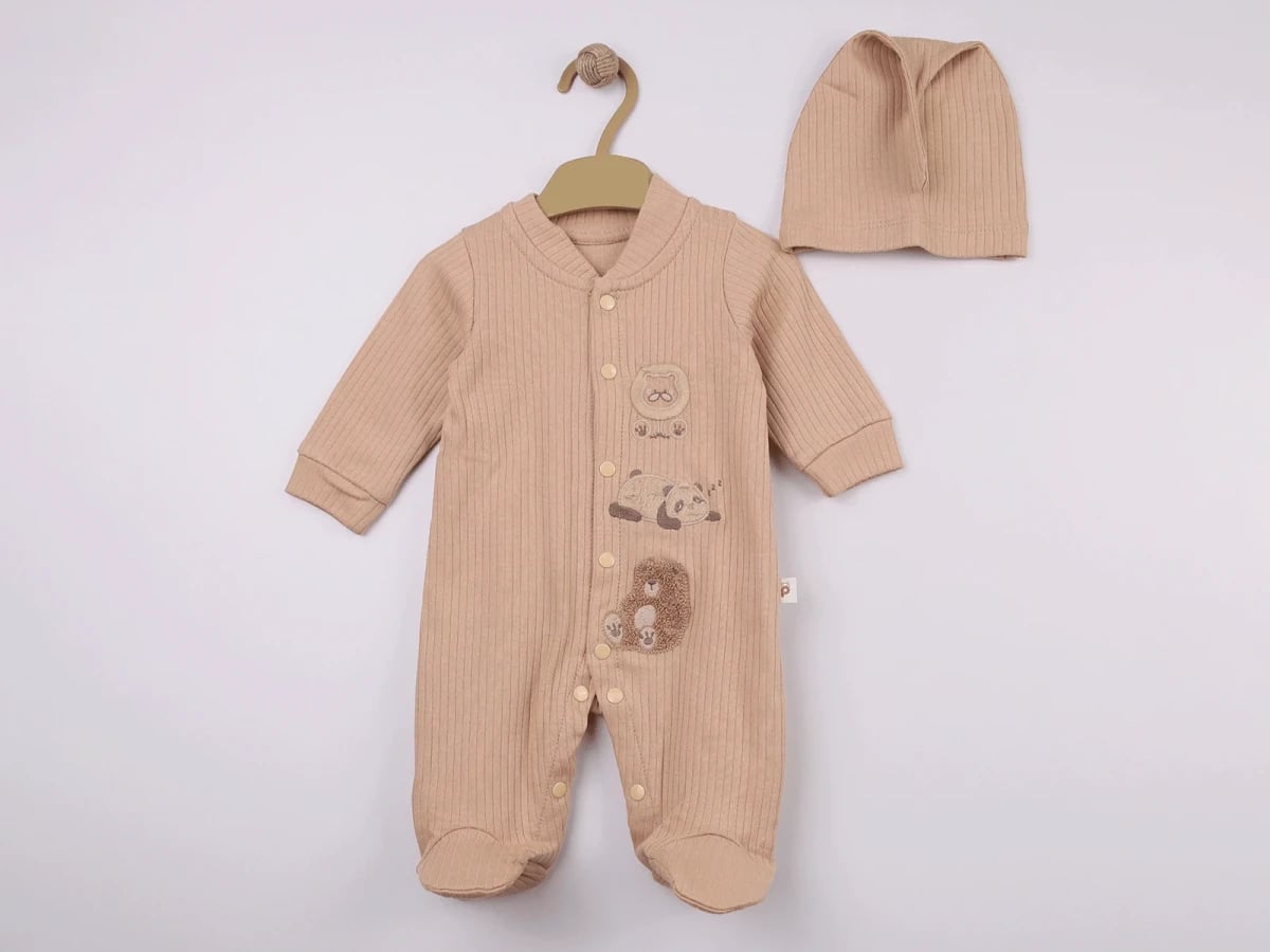 Animal Embroidered Footie and Hat Set for Baby Boys - Pookie - by Peralane