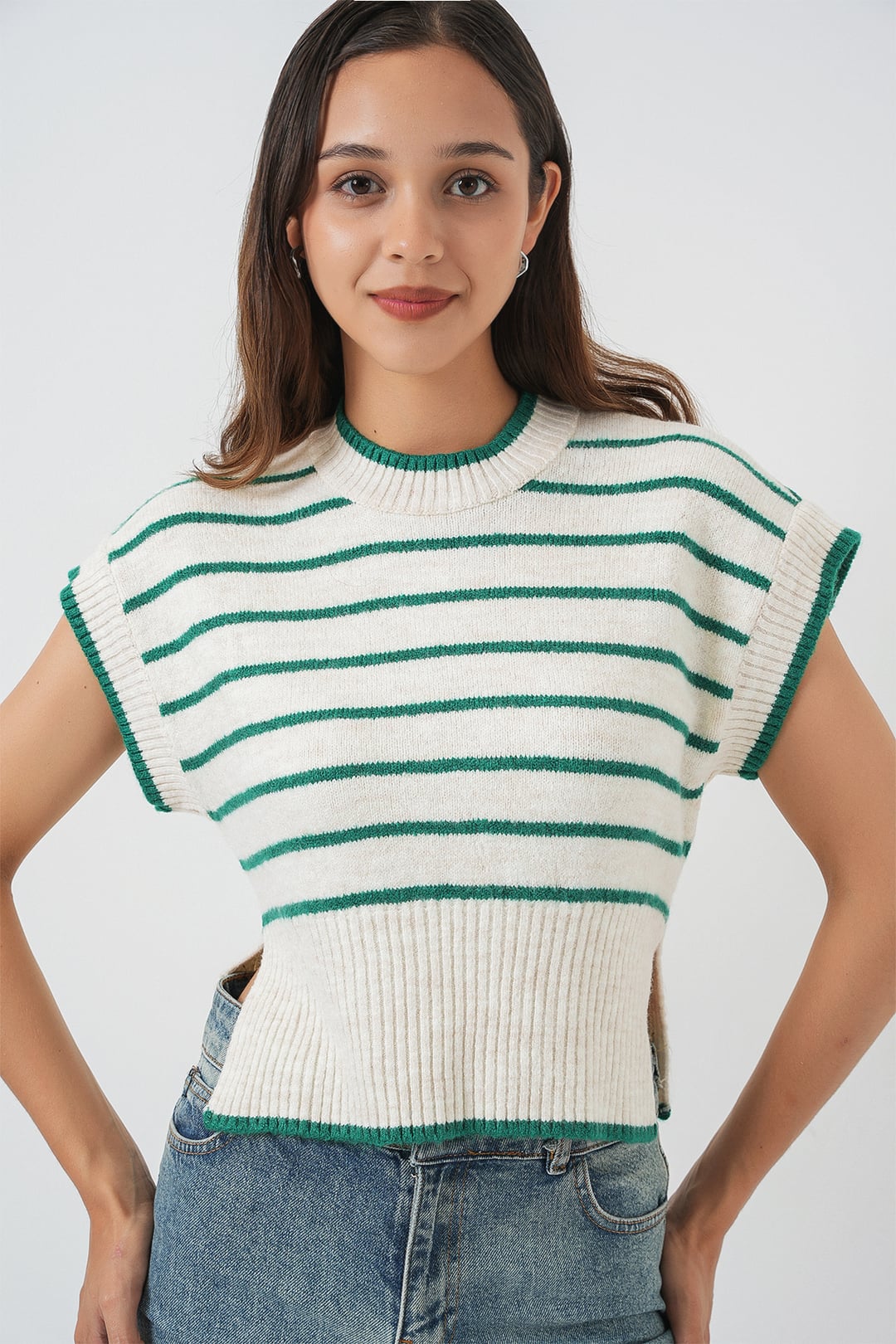 Women's Striped Knit Sweater in Emerald Green - Bigdart - by Peralane - photo 5