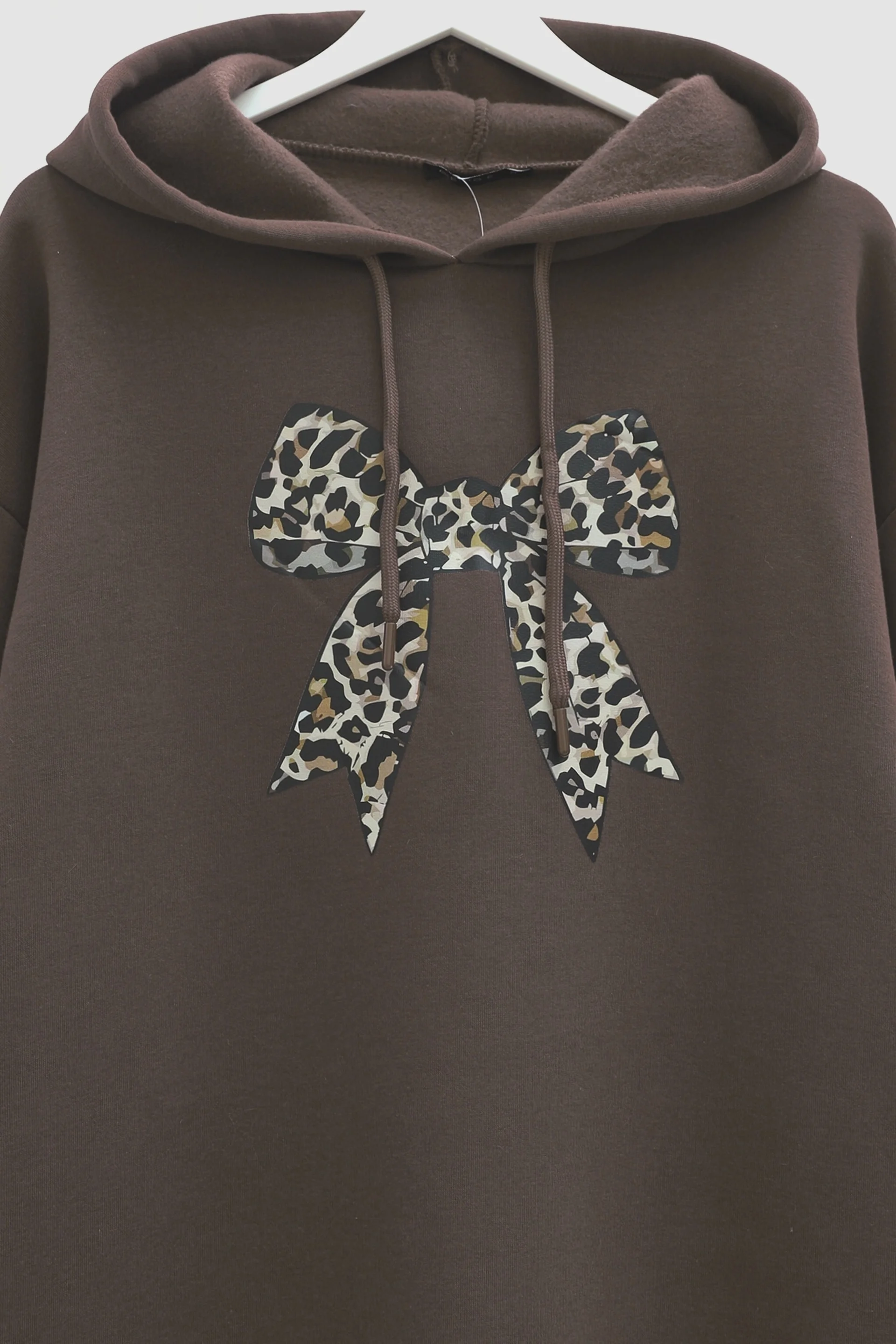 Bow Detail Hooded Sweatshirt with Trousers Set - Brown - Podyumplus - by Peralane - photo 4