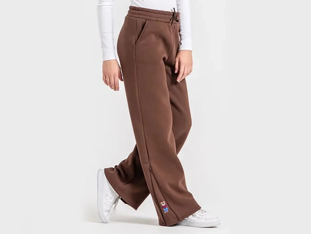 Brown Fleece Drawstring Trousers for Girls with Bear Embroidery - Nickel - by Peralane