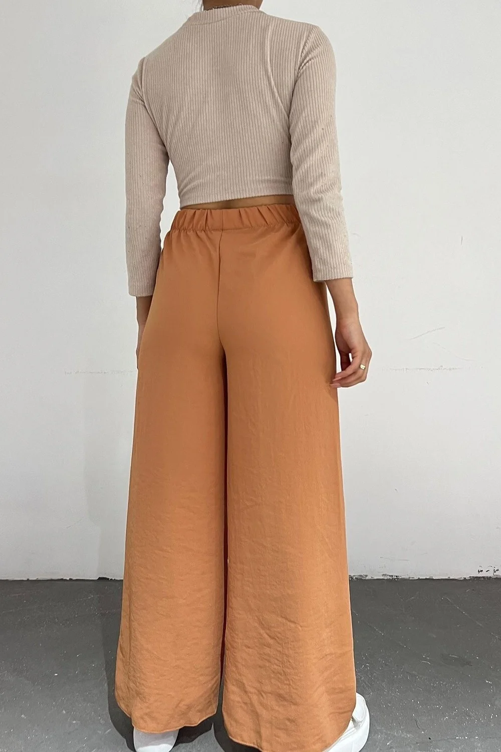Drawstring Wide-Leg Elastic Waist Trousers - Apricot - Podyumplus - by Peralane - photo 5