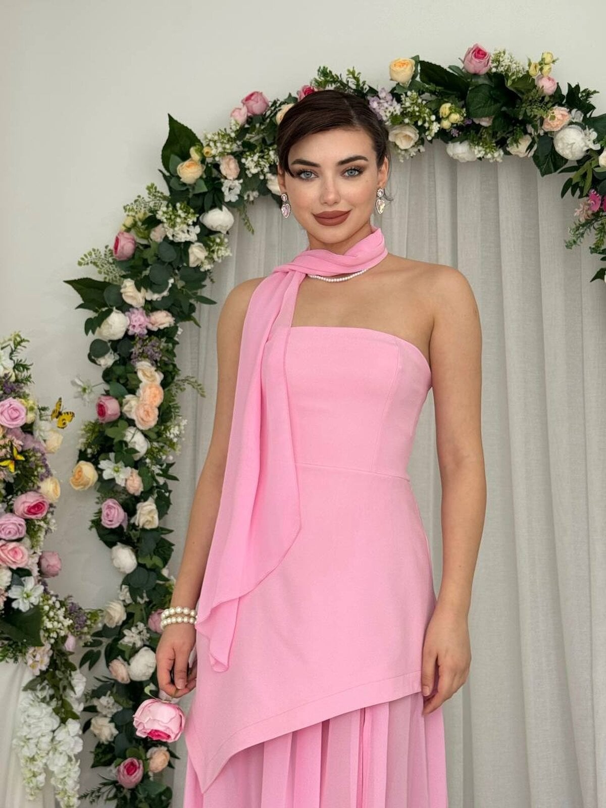 Women's Strapless Asymmetrical Dress with Sheer Overlay - Pink - Etika - by Peralane - photo 3