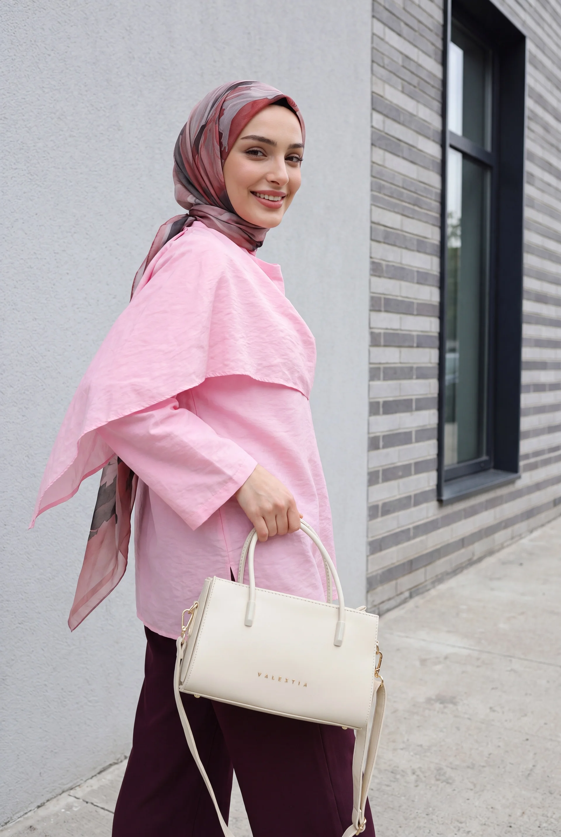 Removable Cape Oversize Modal Tunic - Pink - Podyumplus - by Peralane - photo 4