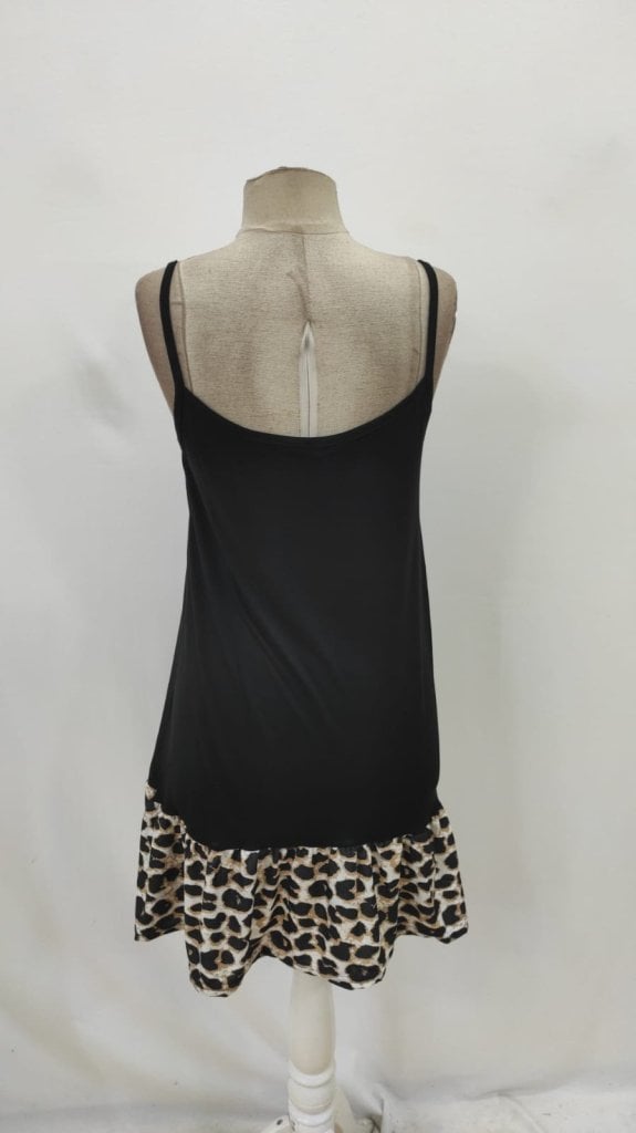 Women's Black Spaghetti Strap Scoop Neck Dress with Leopard Print Ruffle Hem - Janes - by Peralane - photo 8