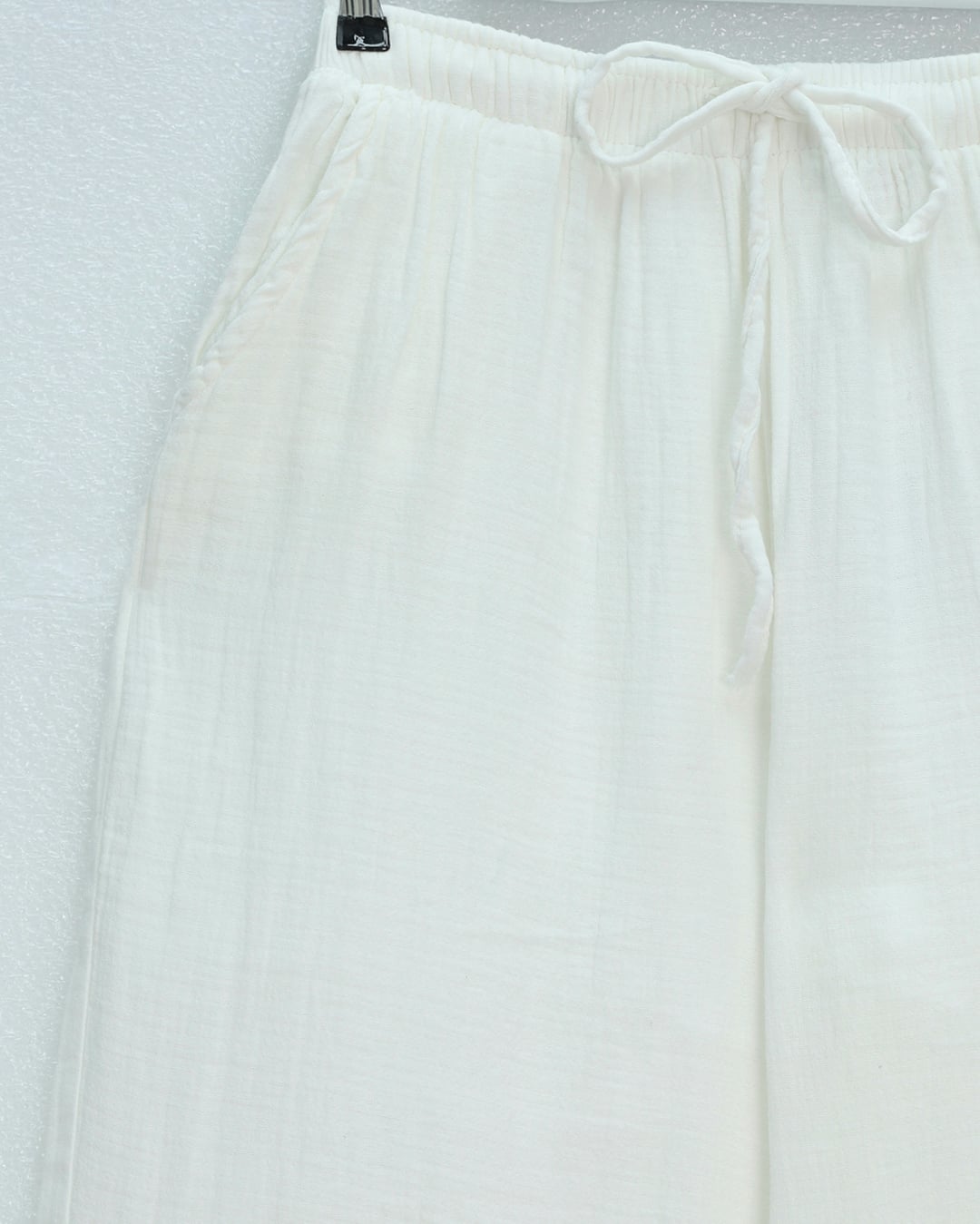 Elasticated Drawstring Wide Leg Muslin Trousers - Ecru - Podyumplus - by Peralane - photo 5