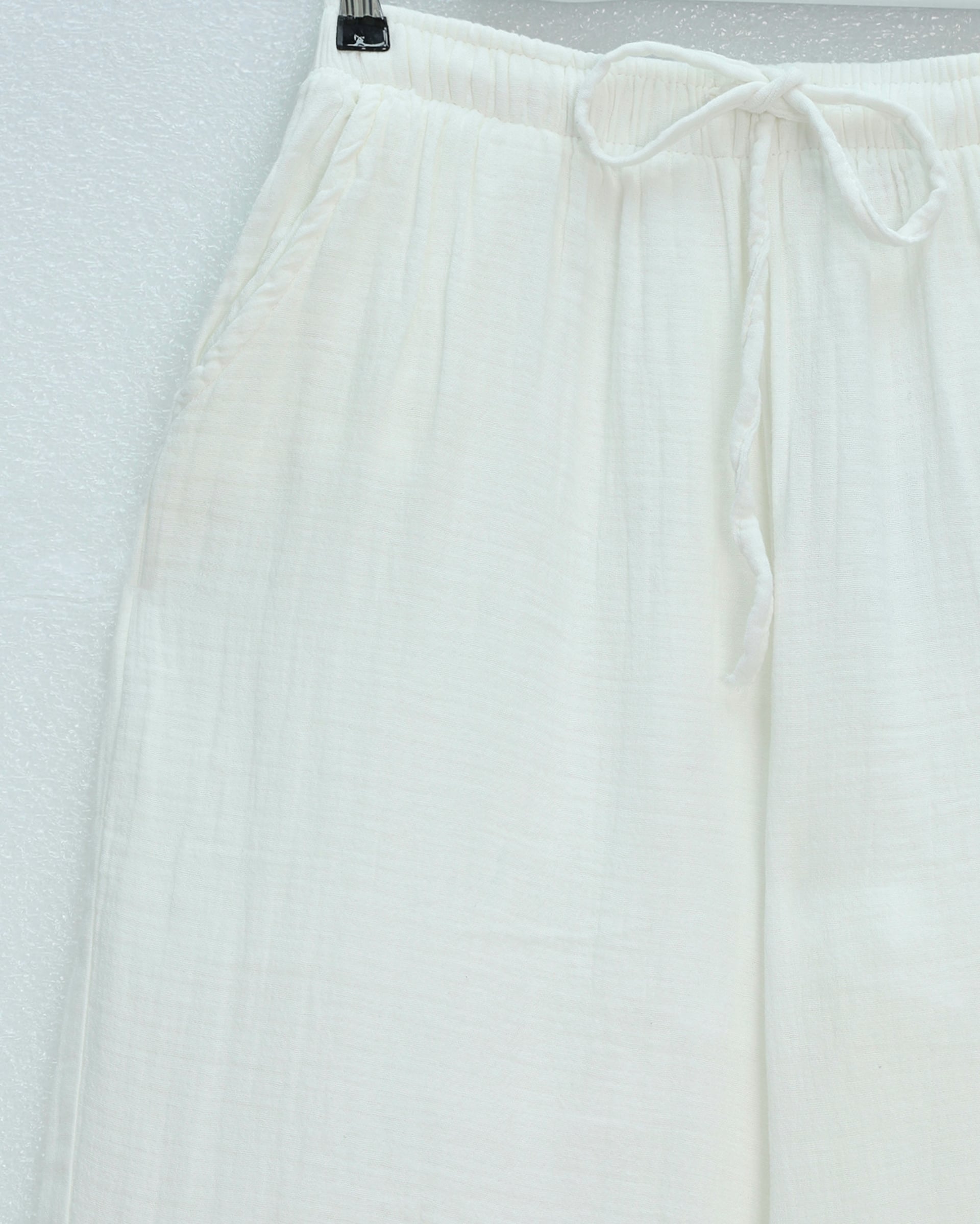 Elasticated Drawstring Wide Leg Muslin Trousers - Ecru - Podyumplus - by Peralane - photo 5