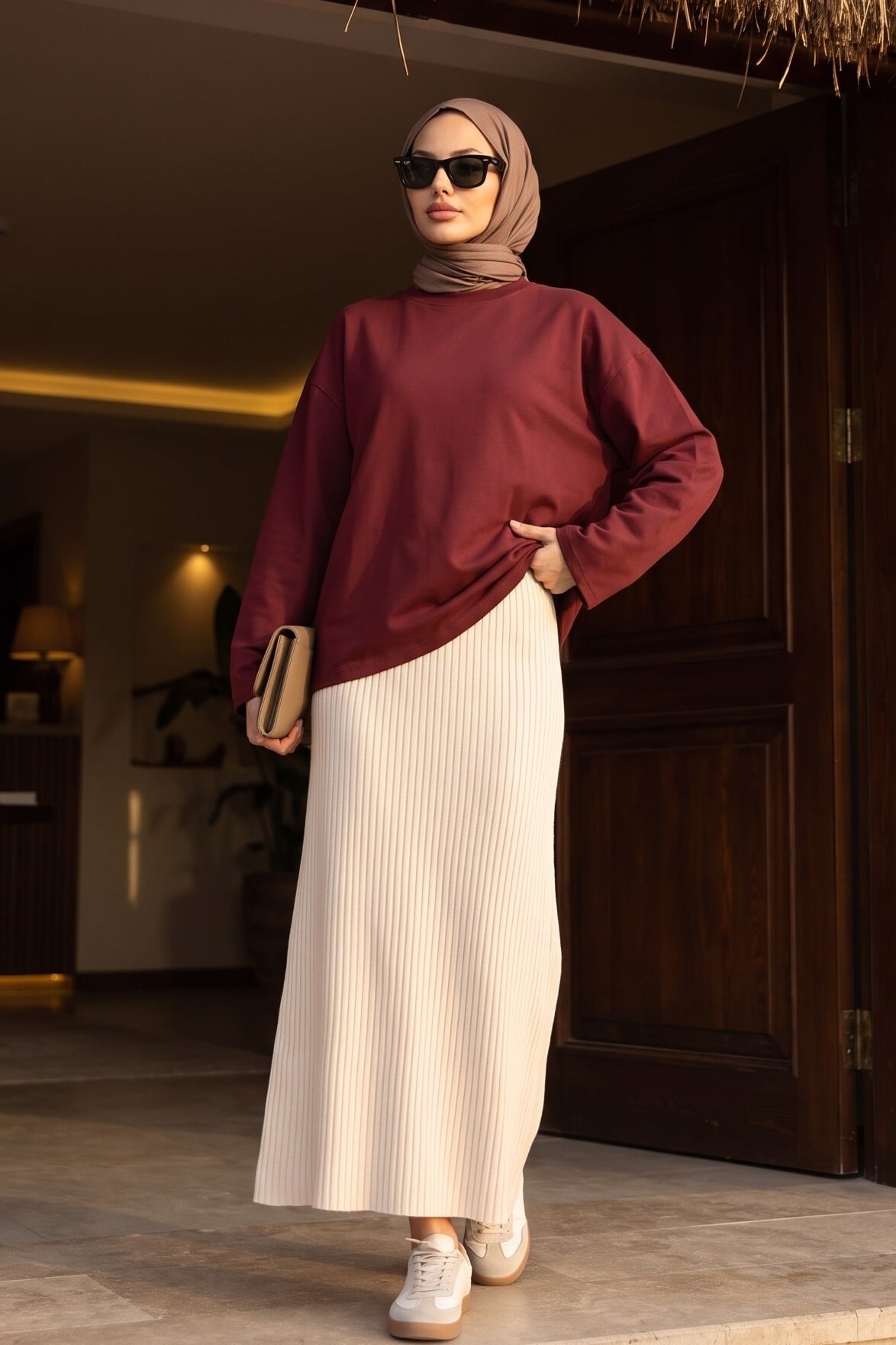 Bordeaux Crew Neck Long Sleeve Oversized Sweatshirt - Podyumplus - by Peralane - photo 2