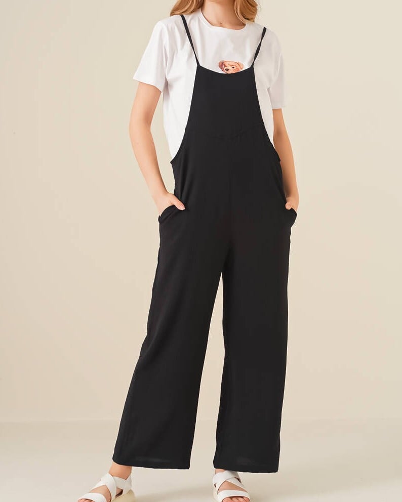 Black Adjustable Strap Jumpsuit with Wide Legs - Bigdart - by Peralane - photo 2