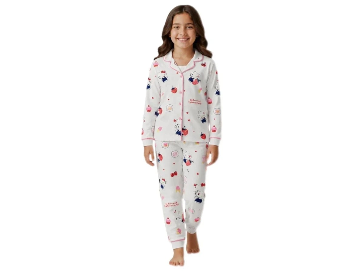 Girl's Strawberry Print Pajama Set - White - Supermini - by Peralane