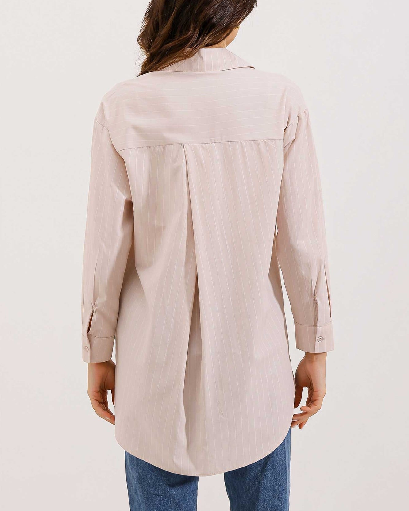 Striped Oversize Shirt with Pocket Detail - Beige - Bigdart - by Peralane - photo 7