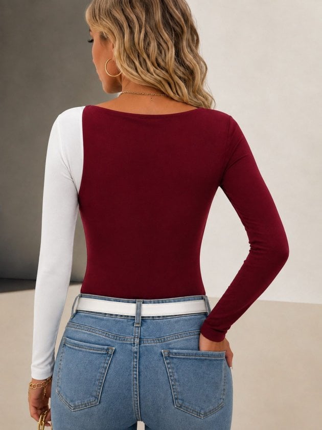 Women's Long Sleeve Asymmetric Neck Two-Tone Viscose Blouse - Janes - by Peralane - photo 3