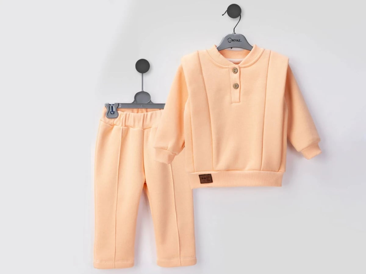Baby Girl Tracksuit Set - Peach Sweatshirt and Pants, 4-Pack - Beyaz Bebek - by Peralane