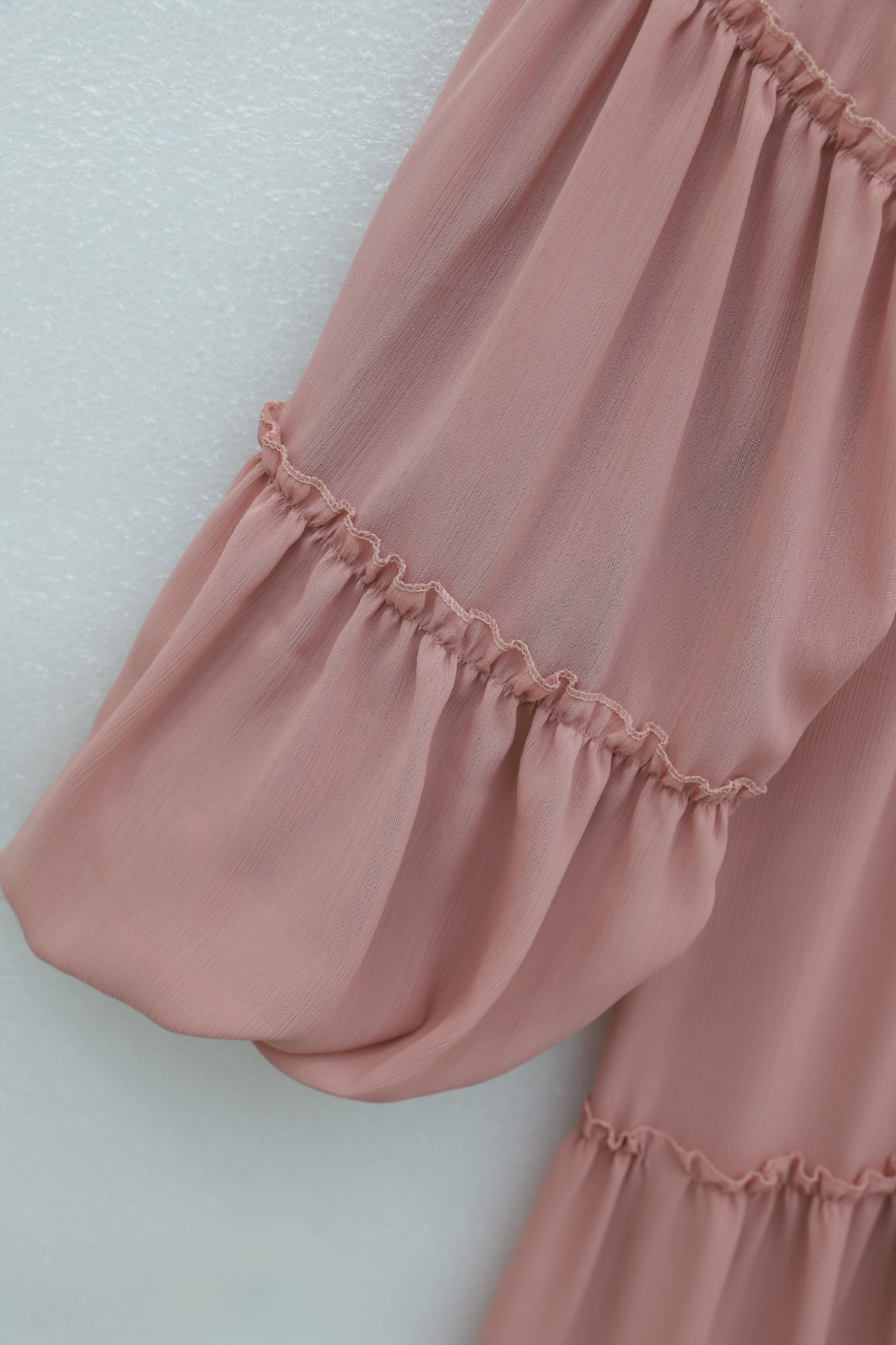 Round Neck Balloon Sleeve Tiered Lined Chiffon Dress - Dusty Rose - Podyumplus - by Peralane - photo 5