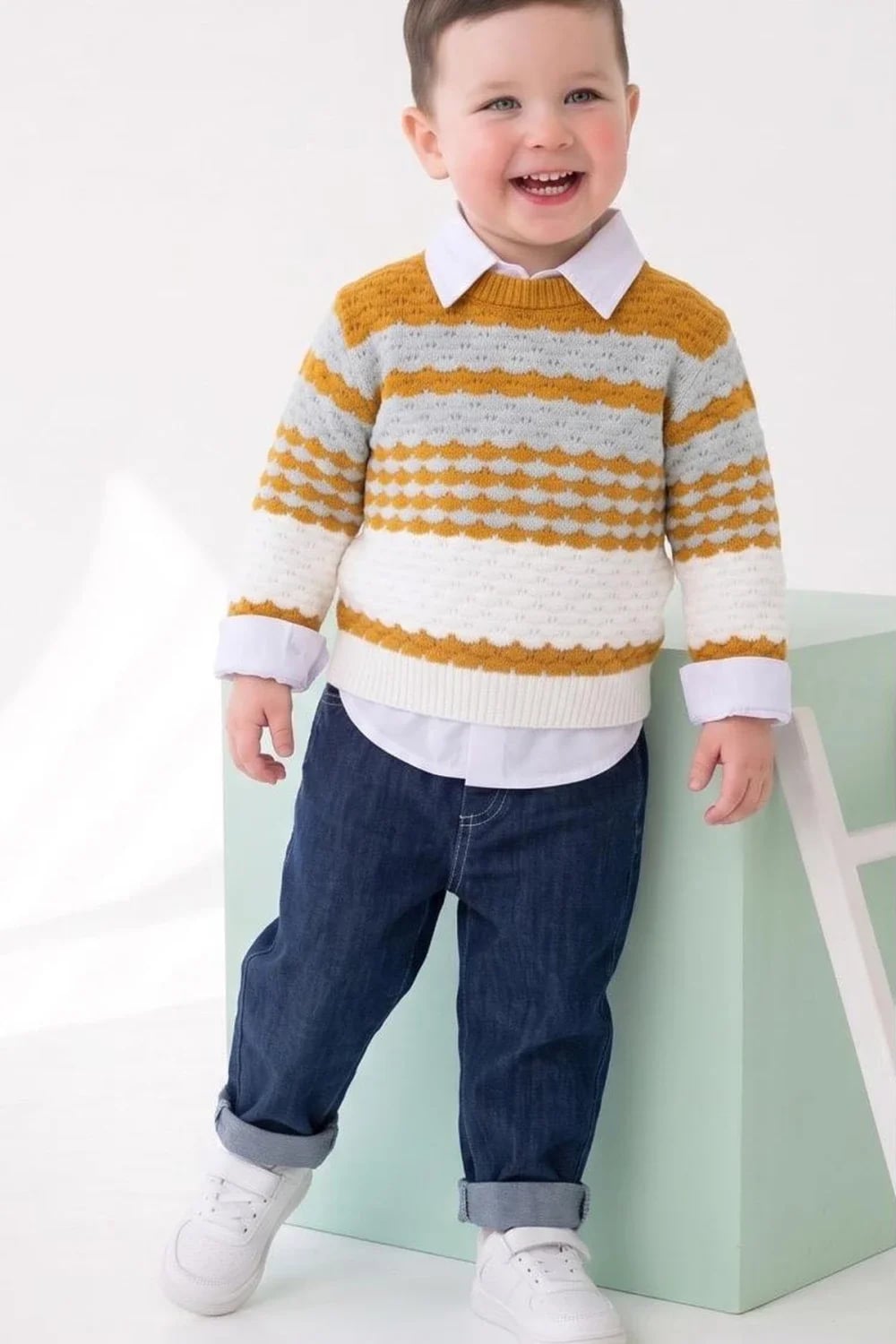 Boys' Knit Sweater and Collared Shirt Set - Orange - Has Bereket - by Peralane