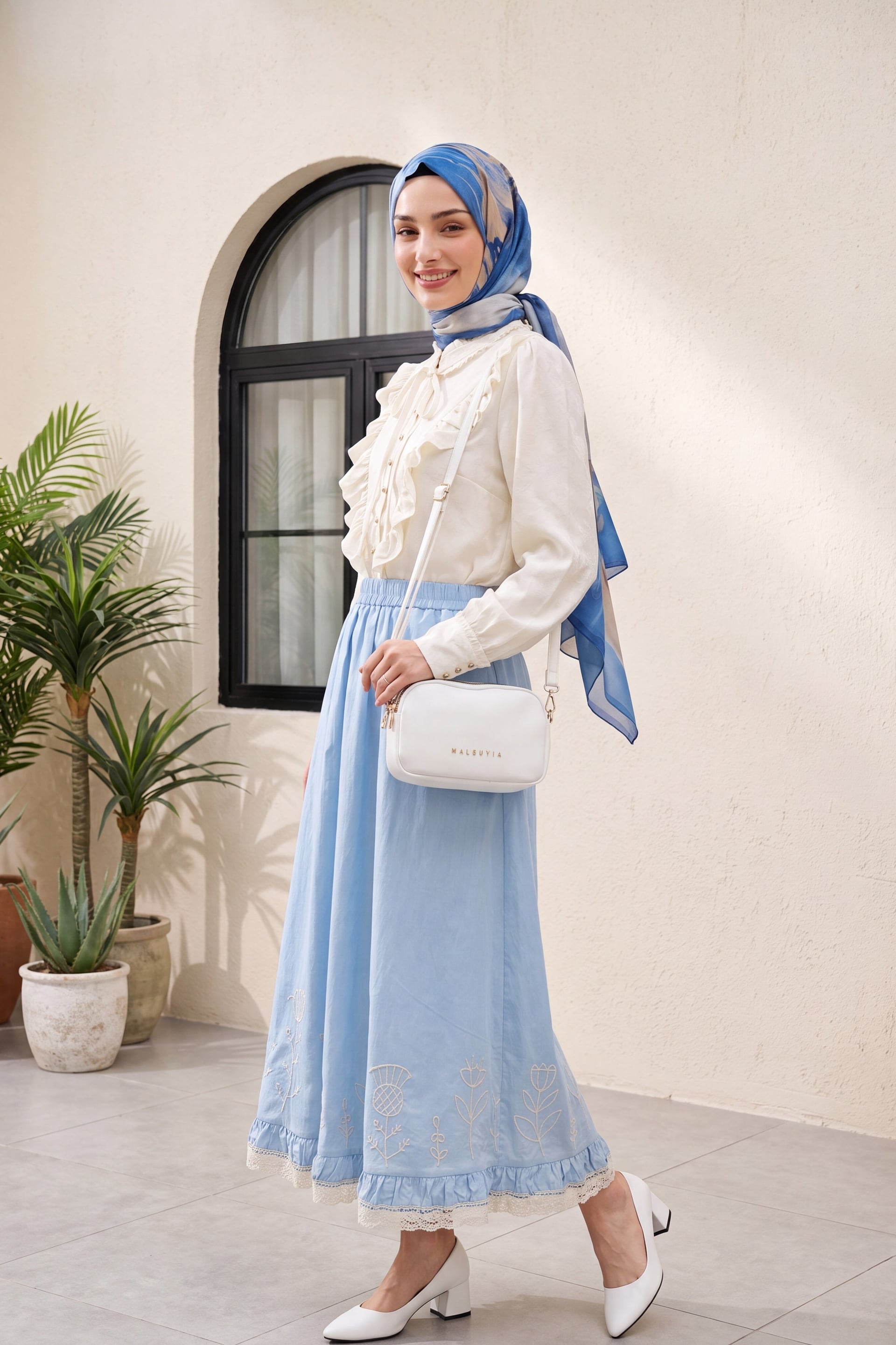 Lace Embroidered Elasticated Waist Skirt - Blue - Podyumplus - by Peralane - photo 7