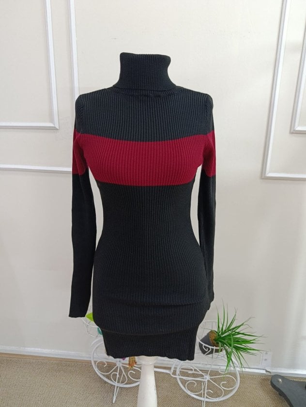 Women's Long-Sleeve Turtleneck Two-Tone Knit Dress - Janes - by Peralane - photo 7