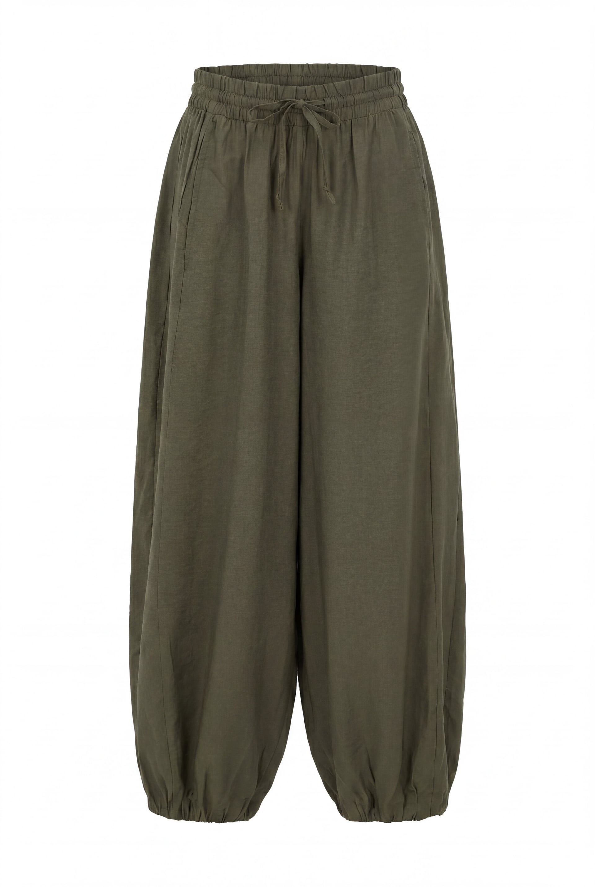 Elasticated Waist and Cuffed Modal Trousers with Pockets and Drawstring - Olive Green - Podyumplus - by Peralane - photo 5