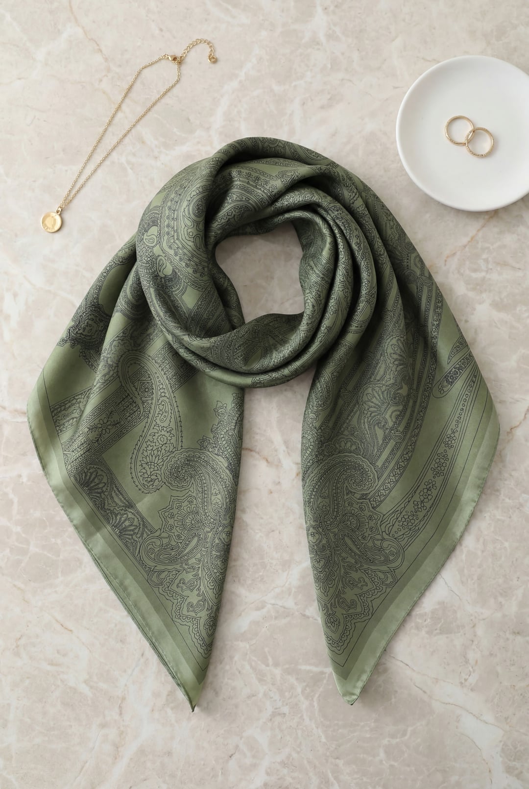 Paisley Print Rayon Scarf - Dark Green - Podyumplus - by Peralane - photo 2