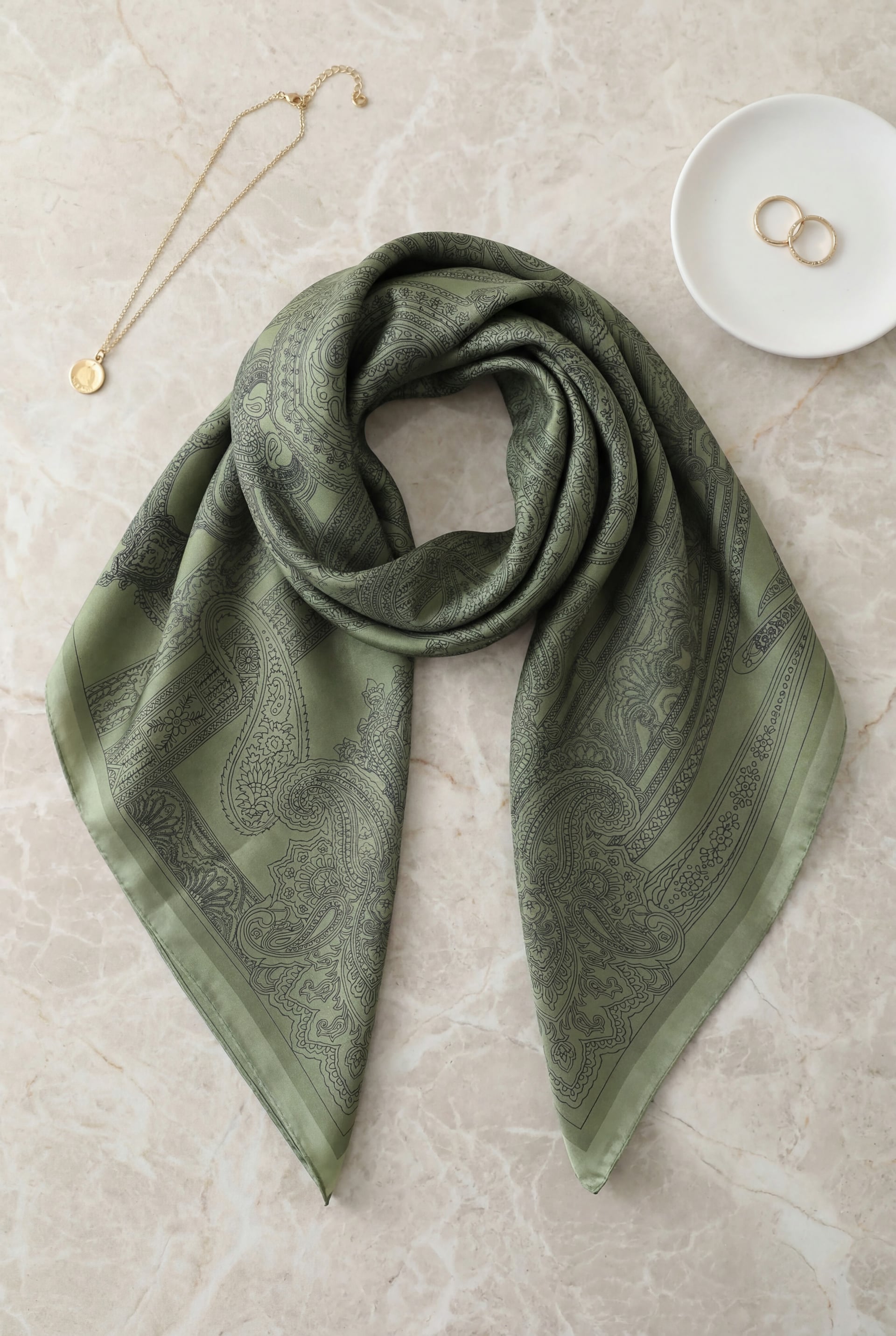 Paisley Print Rayon Scarf - Dark Green - Podyumplus - by Peralane - photo 2