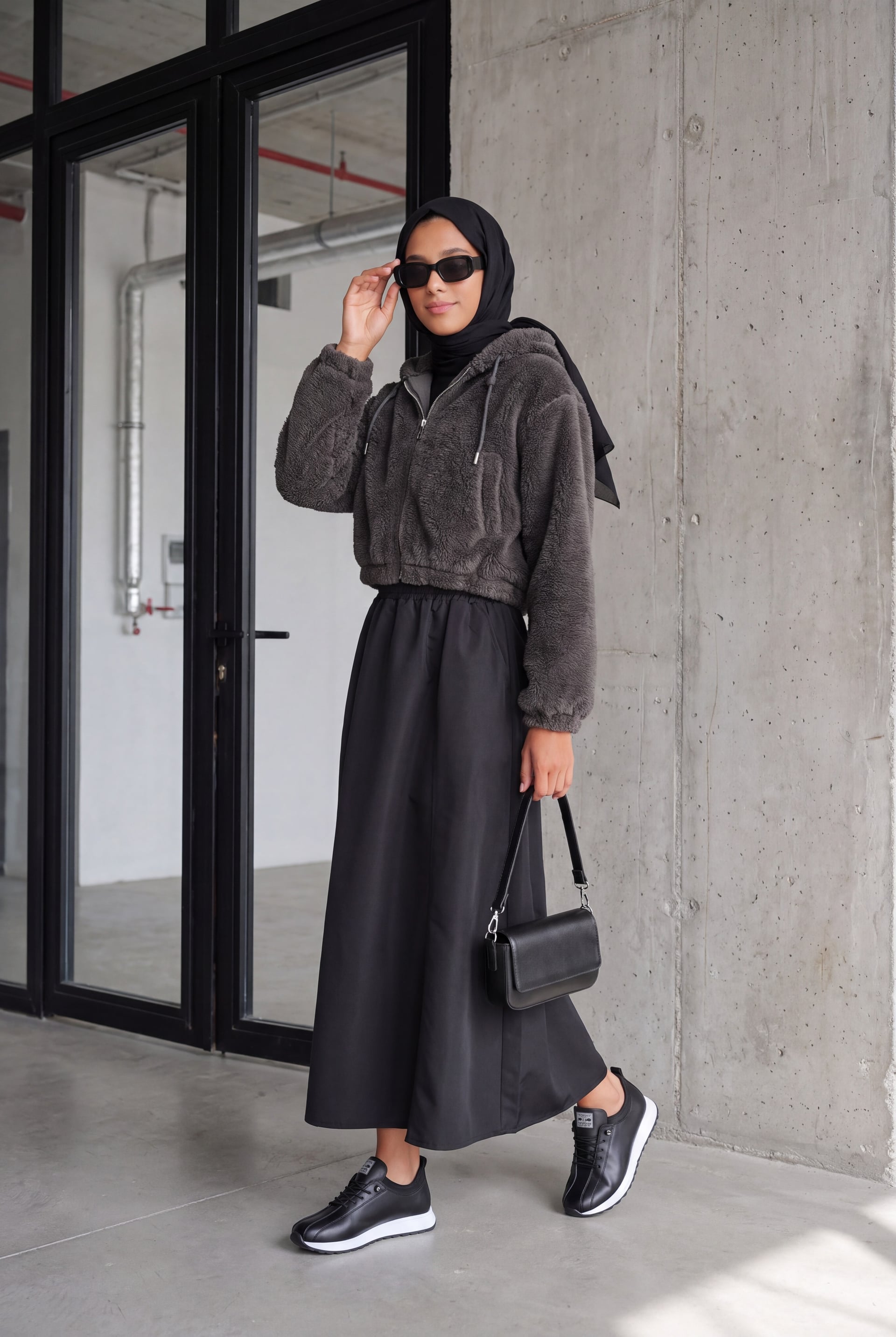 Hooded Plush Crop Jacket - Anthracite - Bigdart - by Peralane