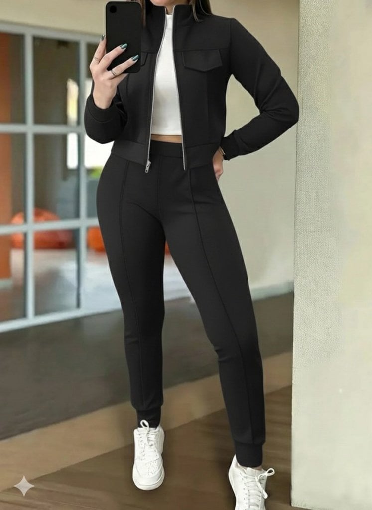 Women's Zip-Front Short Modal Jacket and Trousers Two-Piece Set - Janes - by Peralane - photo 4