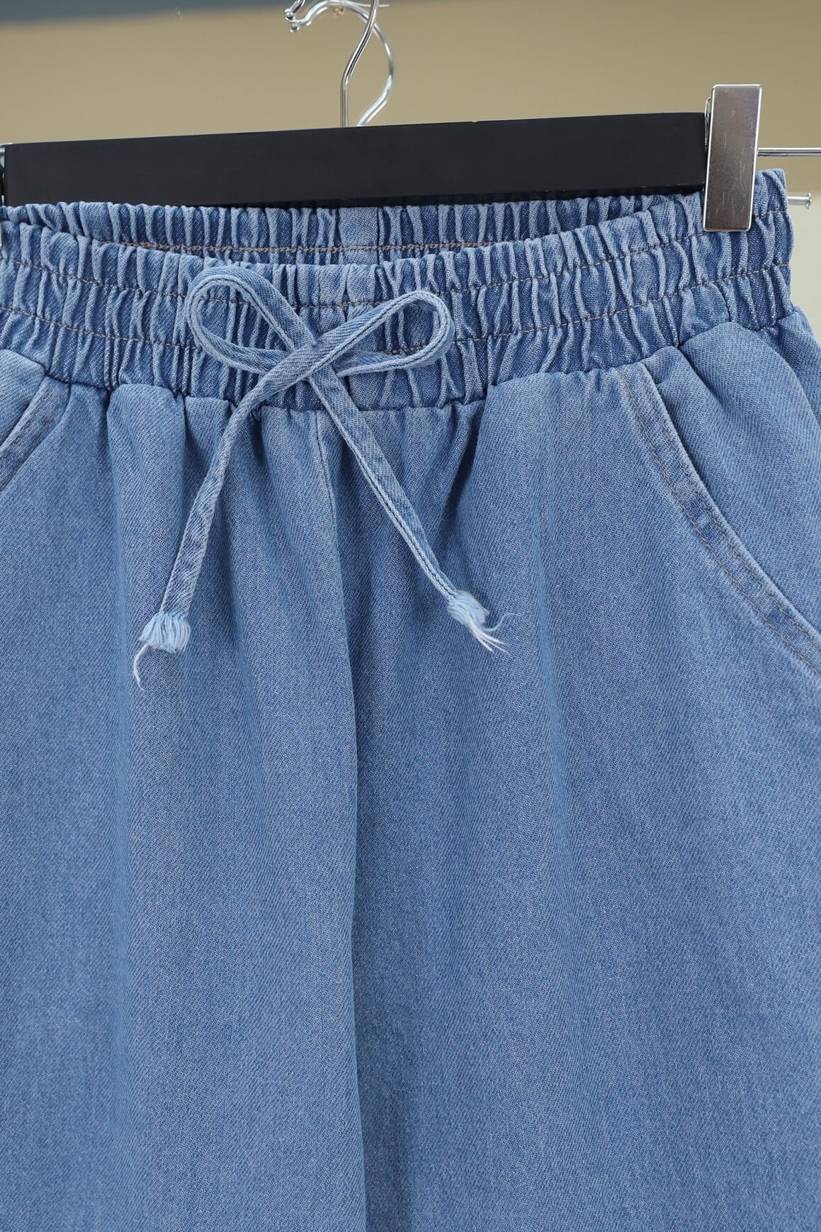 Light Blue Elastic Waist Wide Leg Denim Trousers - Podyumplus - by Peralane - photo 5
