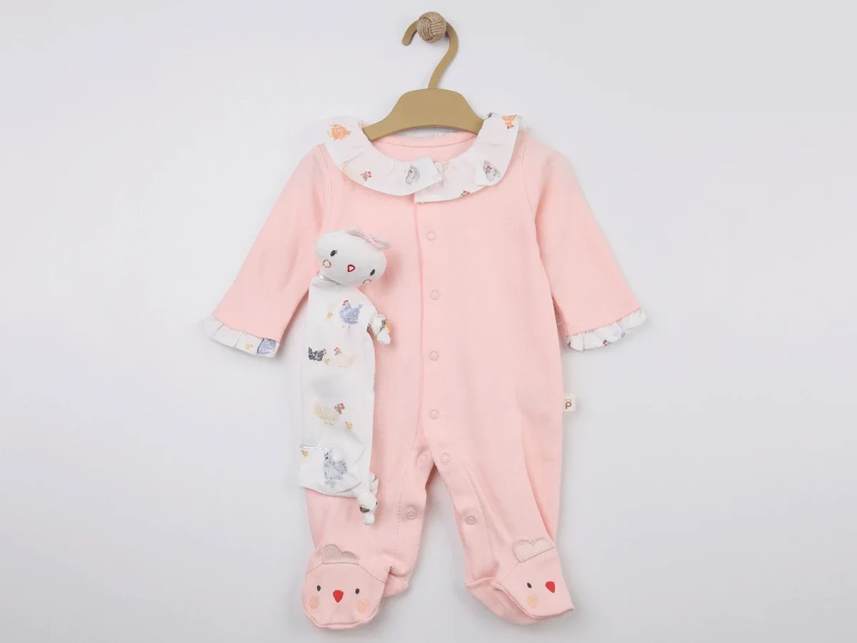 Baby Girl Footed Romper with Chicken Print and Comforter - Powder Pink - Pookie - by Peralane