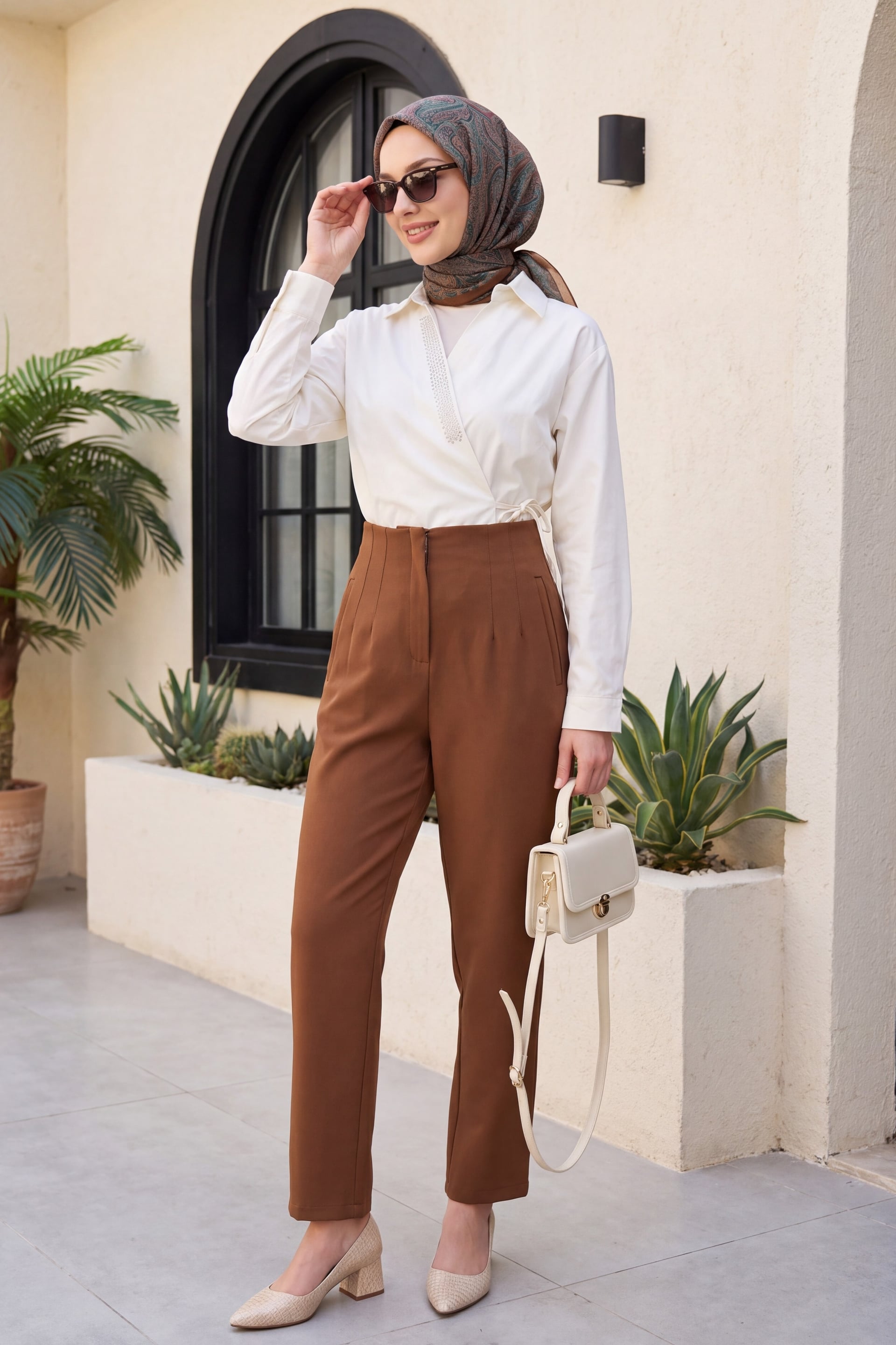 Pleated Zip Straight Leg Trousers - Brown - Podyumplus - by Peralane - photo 3