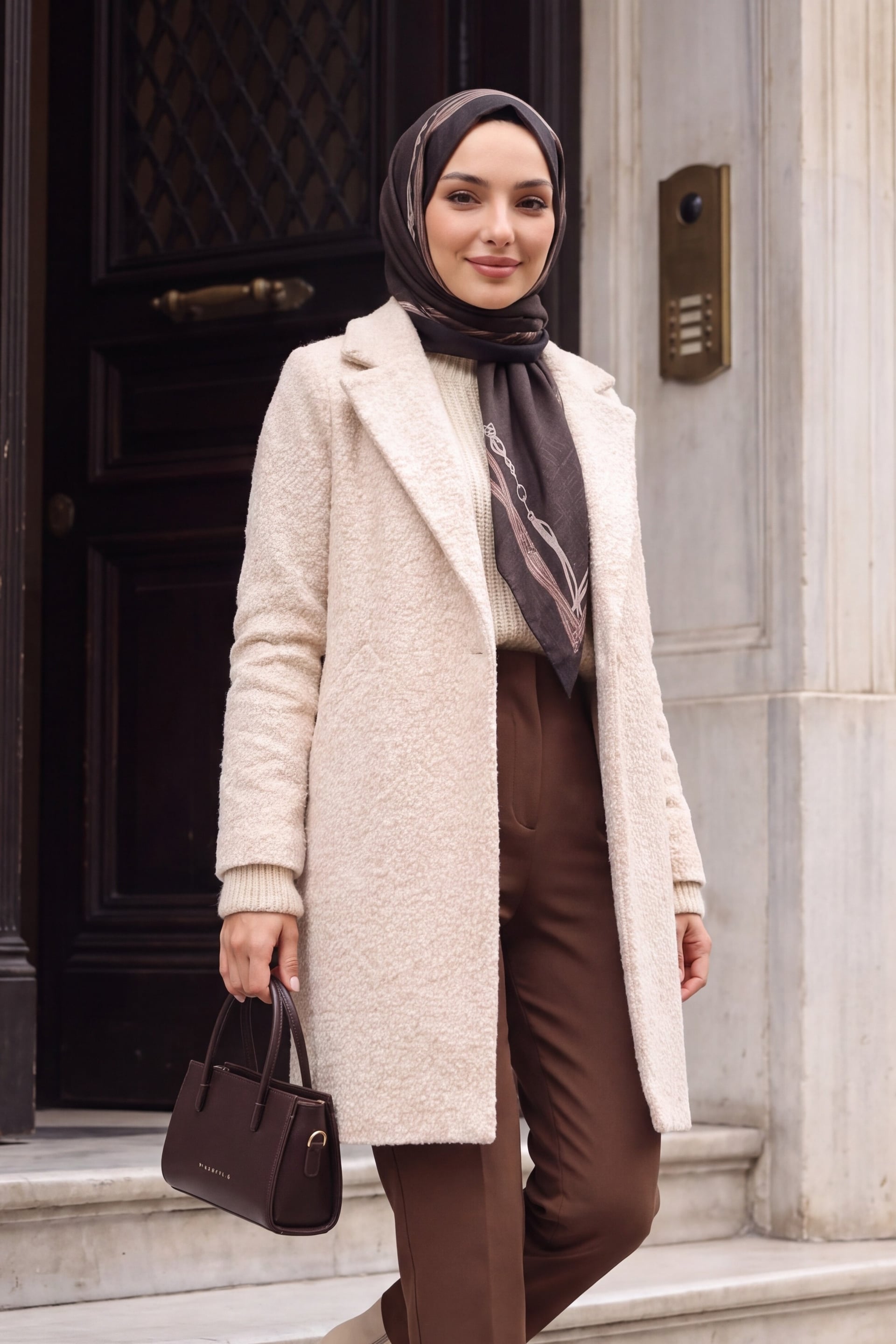 Oversize Cream Boucle Coat with Notched Lapel - Bigdart - by Peralane - photo 2